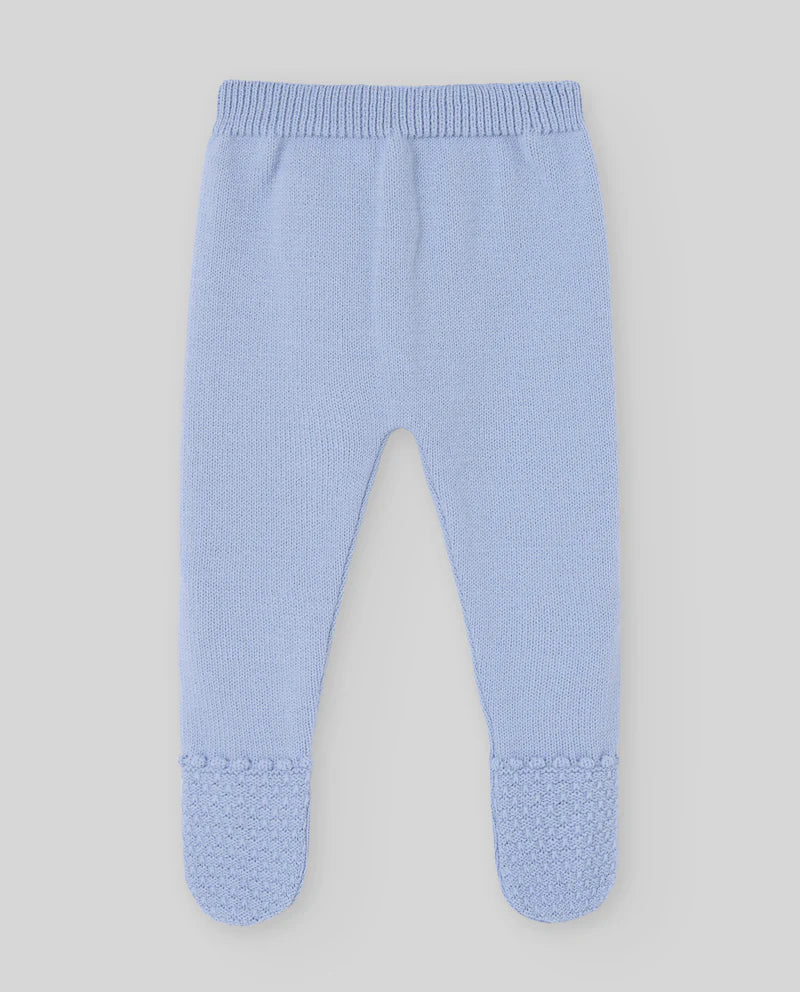 Light blue baby pants on a gray background