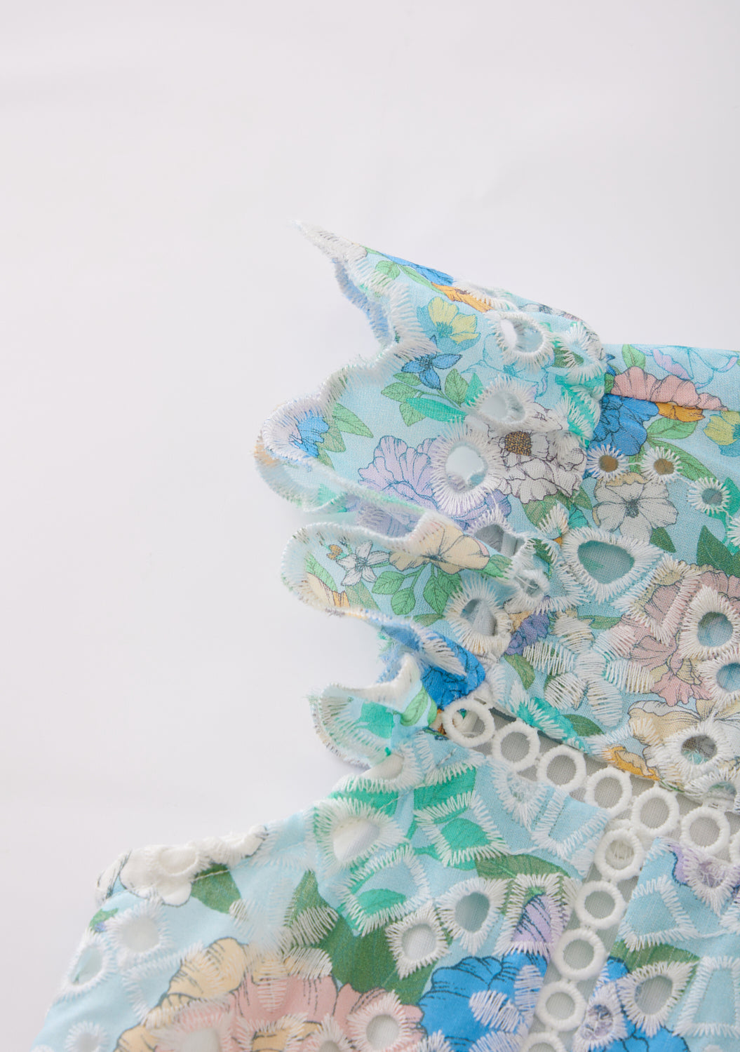 Dress Floral Azure Embroidered Frilly