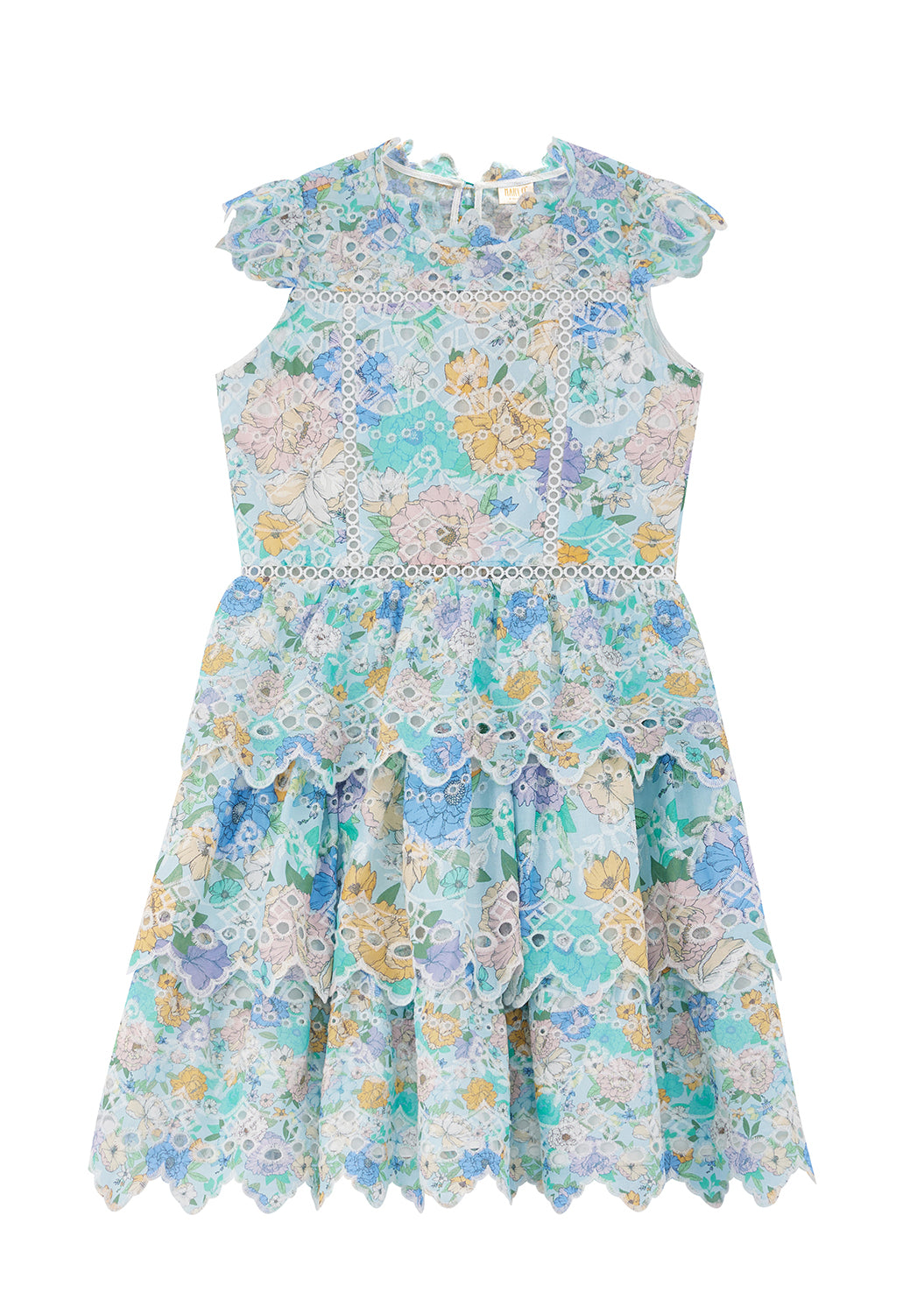 Dress Floral Azure Embroidered Frilly