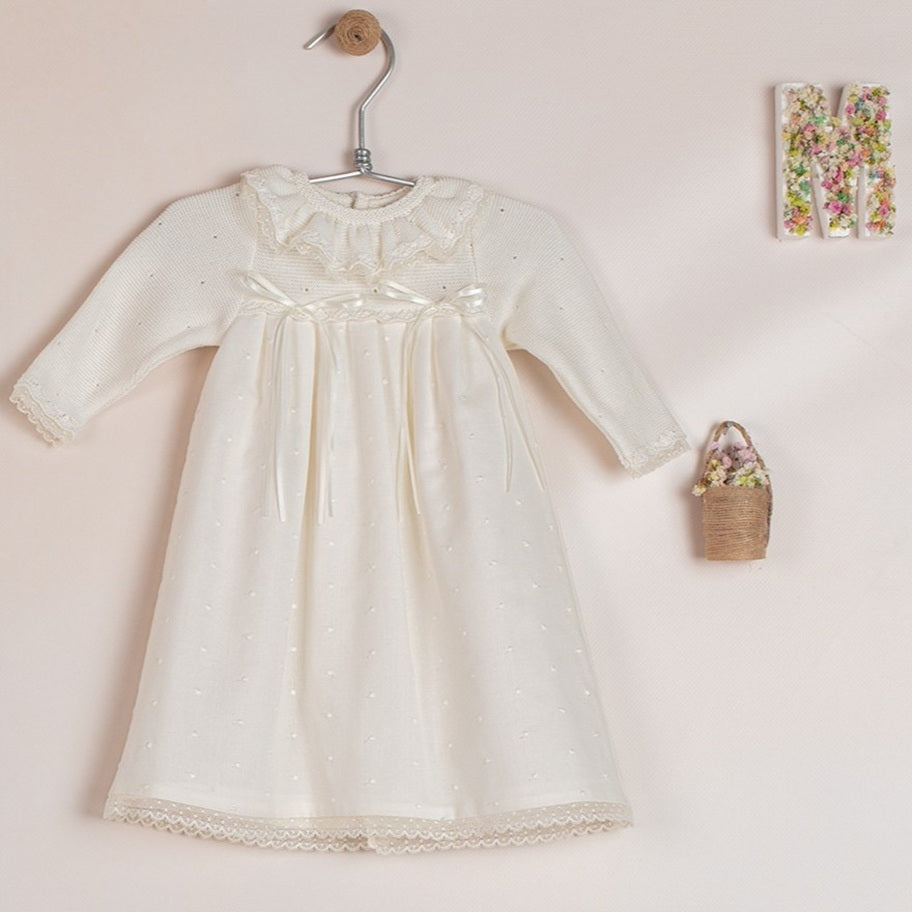 Newborn Dress 'Piquet Ivory'- 2pc