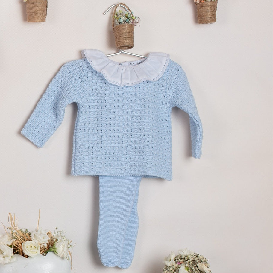 Knit Set 'Piquet Blue Frill'- 3pc
