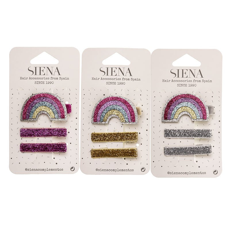 Hair Clips Rainbow Glitter- 3 pc