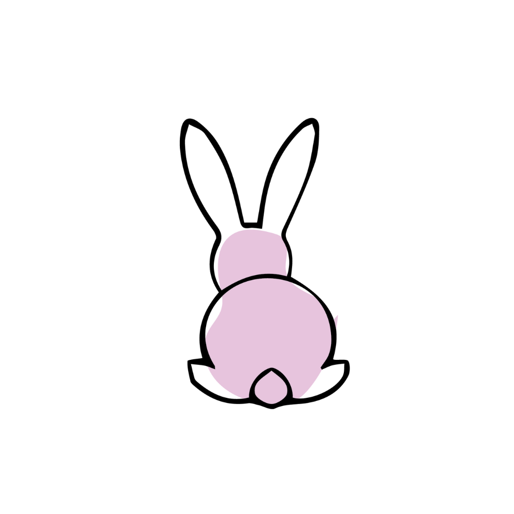 Simplified line drawing of a rabbit with a pink body on a white background