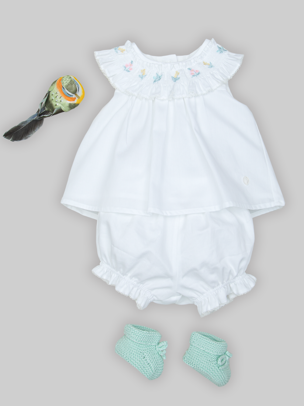 White Voile Set with Tiny Embroidery