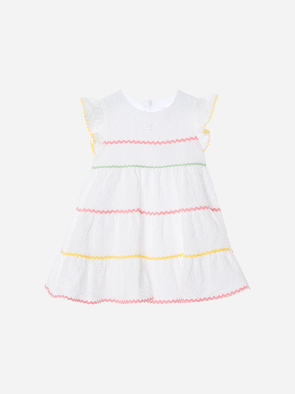 White Dress with Multicolor Trims