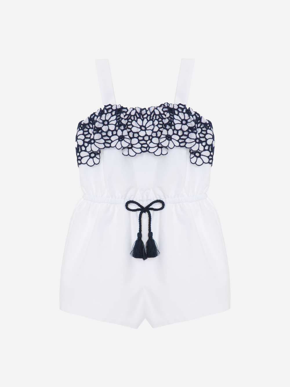 Navy Jumpsuit with Embroidered Voile