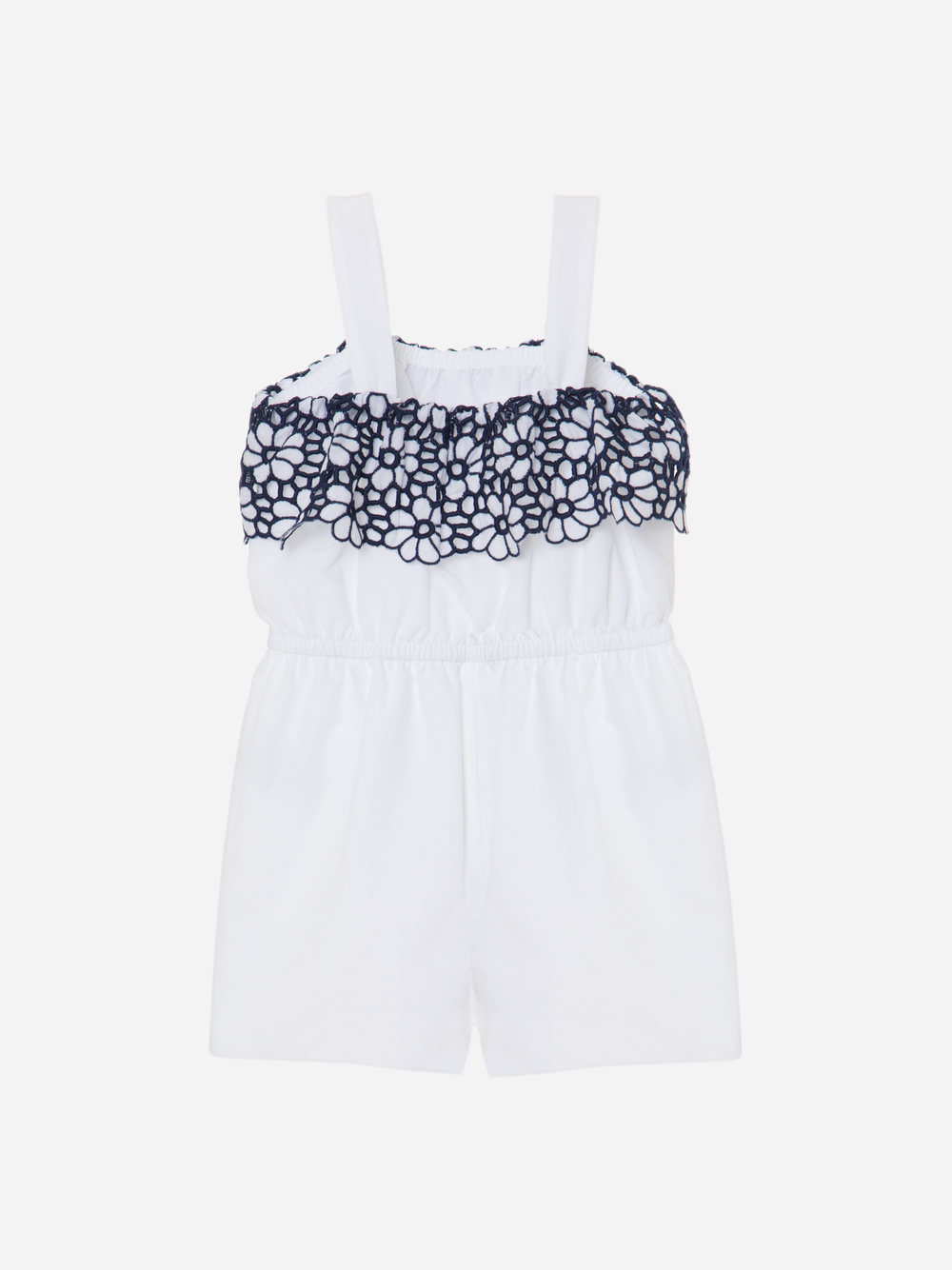Navy Jumpsuit with Embroidered Voile