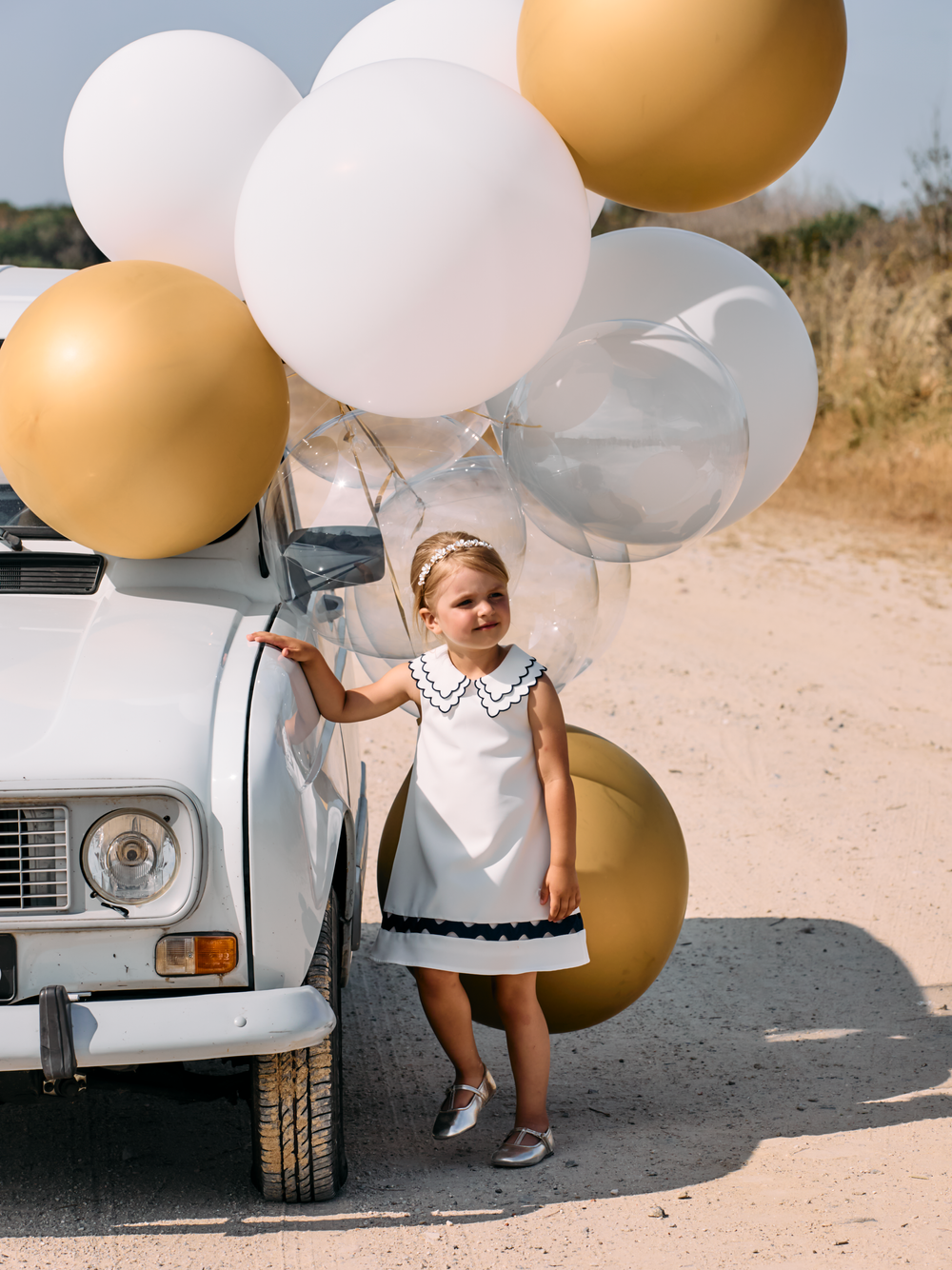 White Crepe Dress with White Bow