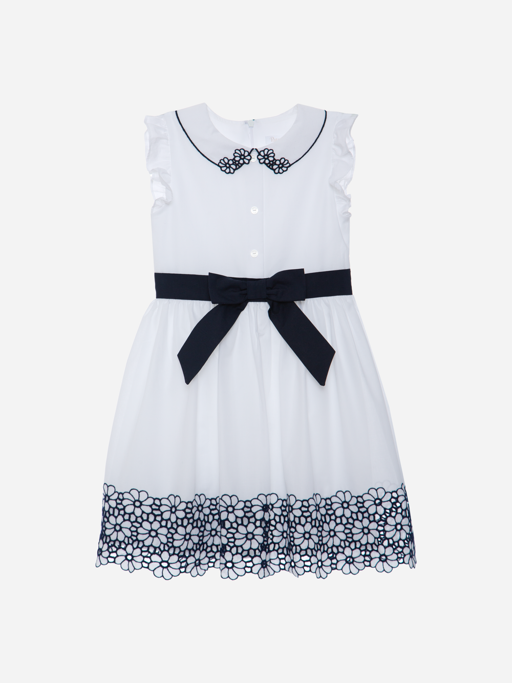 Dress Navy Blue Voile Dress with Embroidery