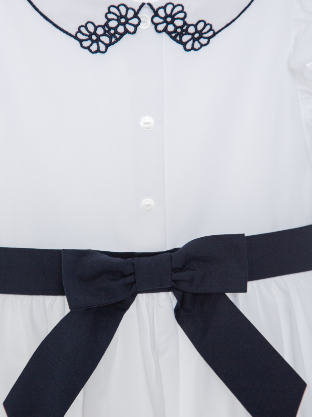 Dress Navy Blue Voile Dress with Embroidery