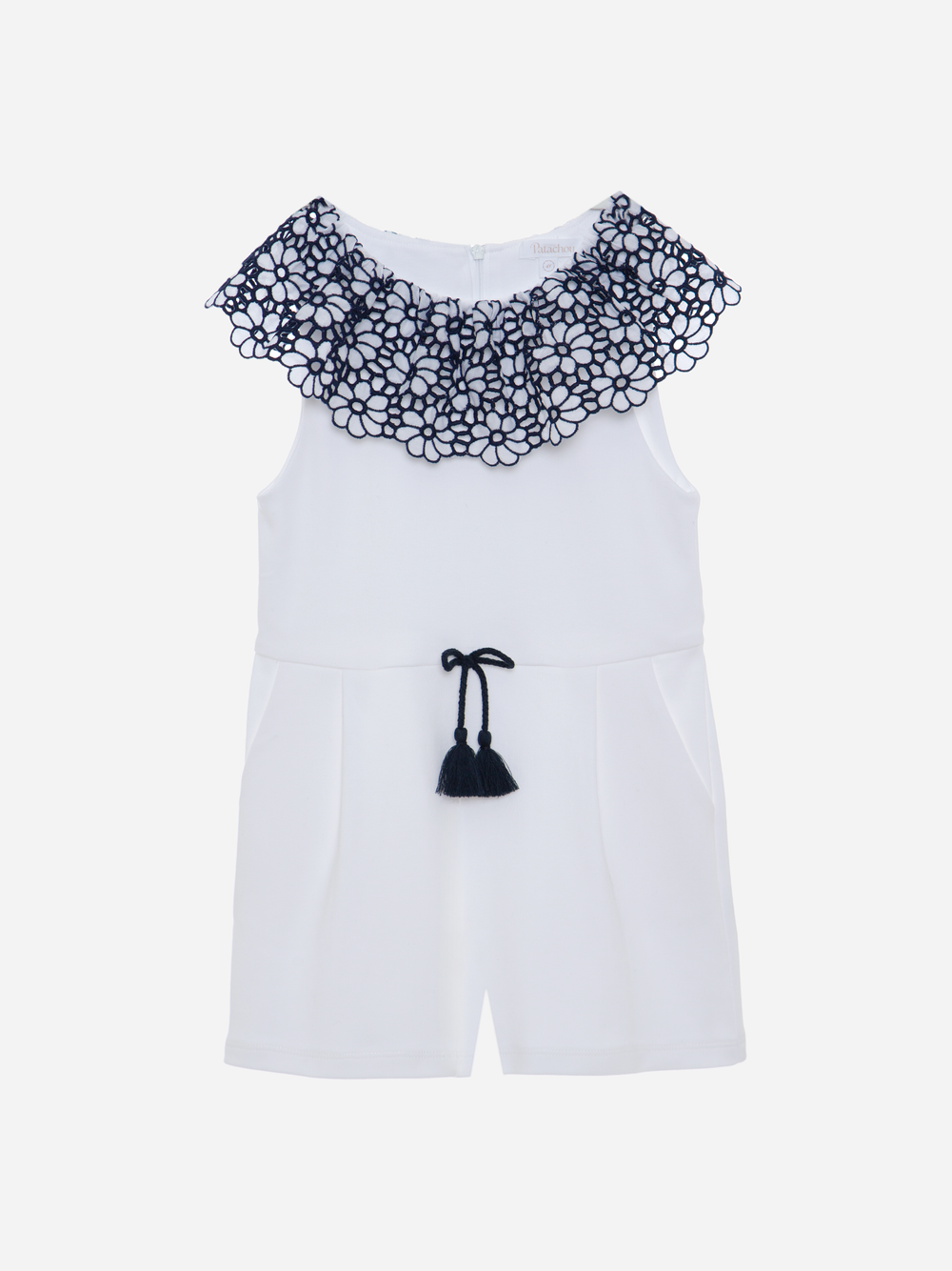 Navy Jumpsuit with Embroidered Frill