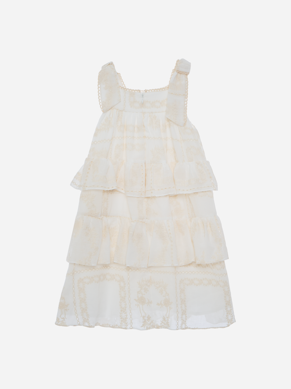 Beige Dress in Embroidered Voile