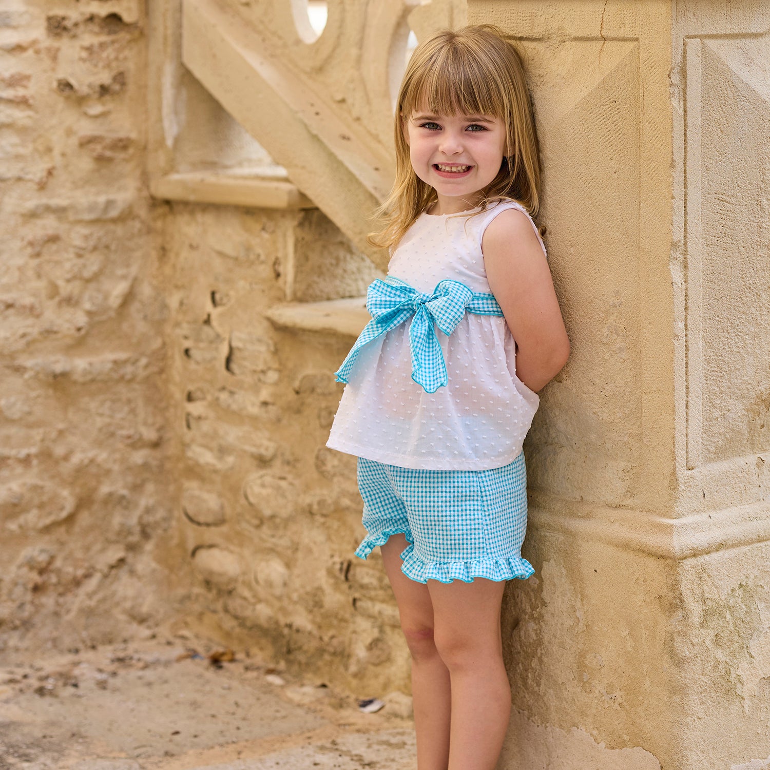Short Set 'Checkered Fun' Turquoise