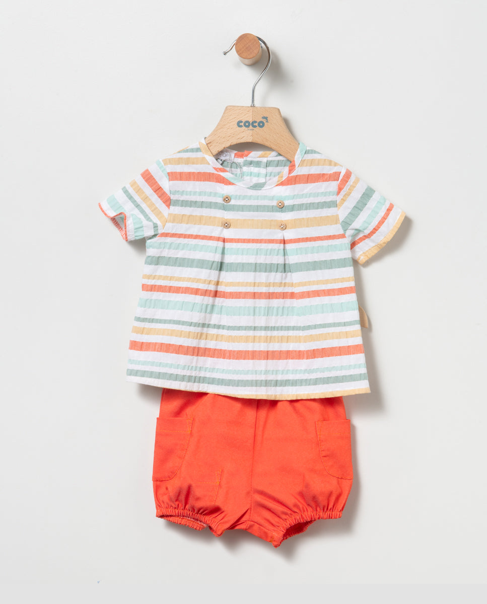 Boy Short Sleeve Rayas Set