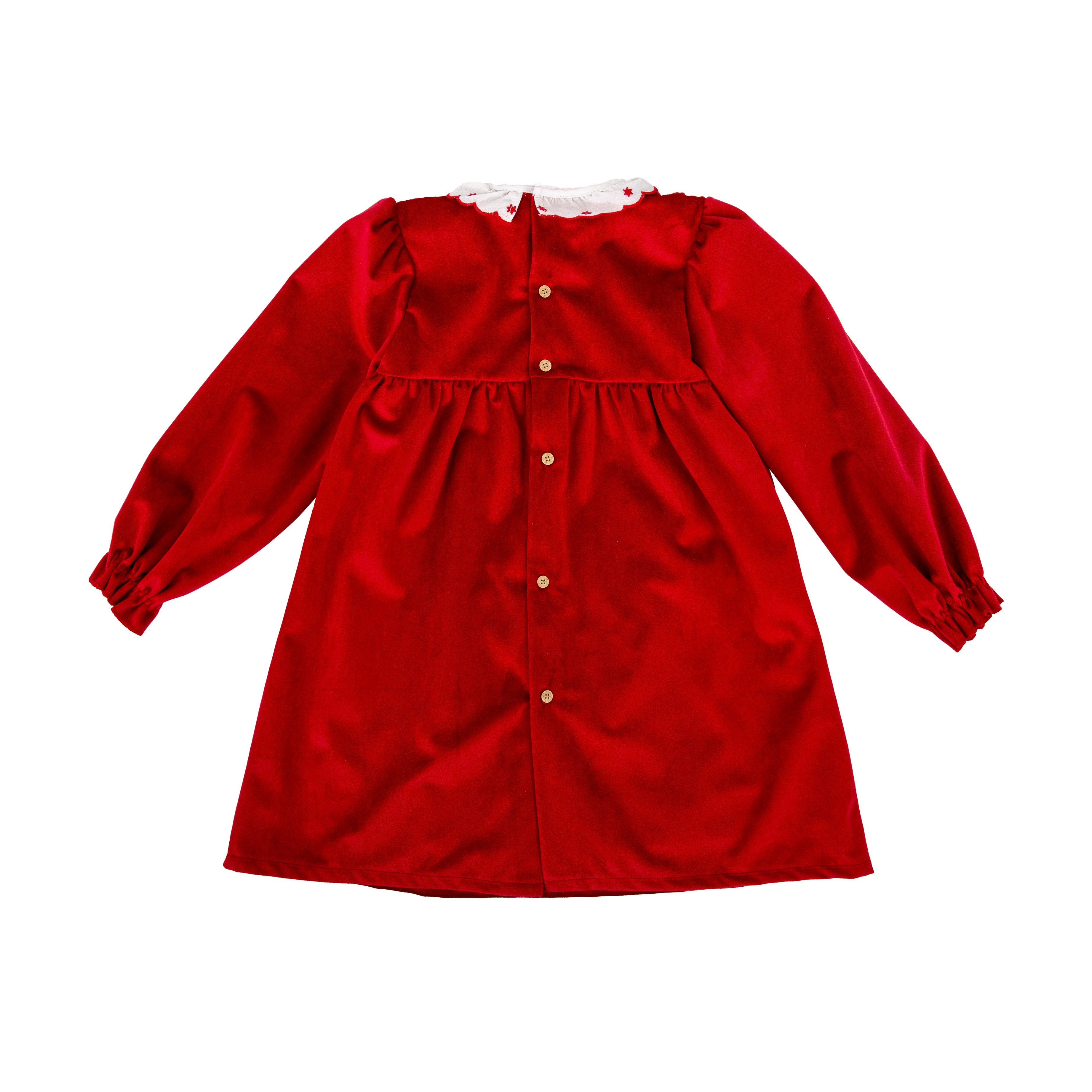 Red dress with white buttons on a white background
