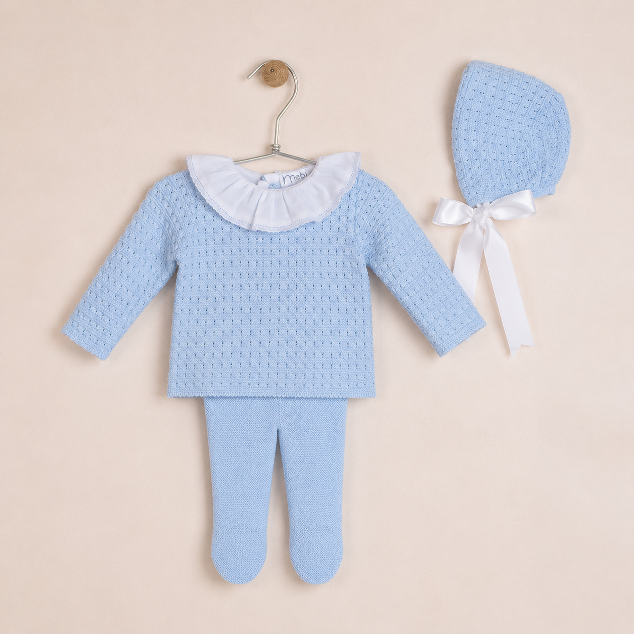 Knit Set 'Piquet Blue Frill'- 3pc