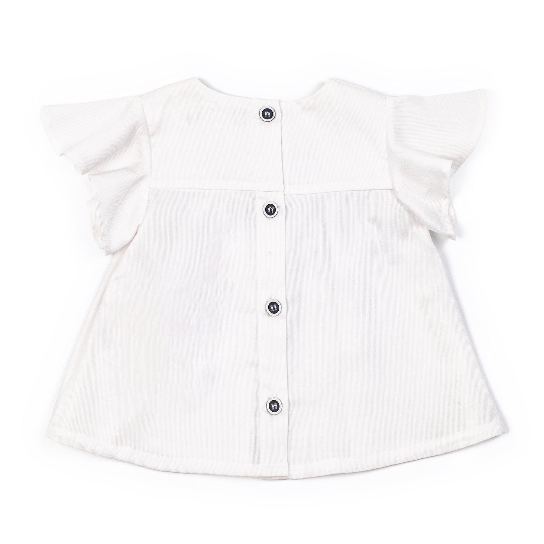 White blouse with ruffled sleeves on a white background