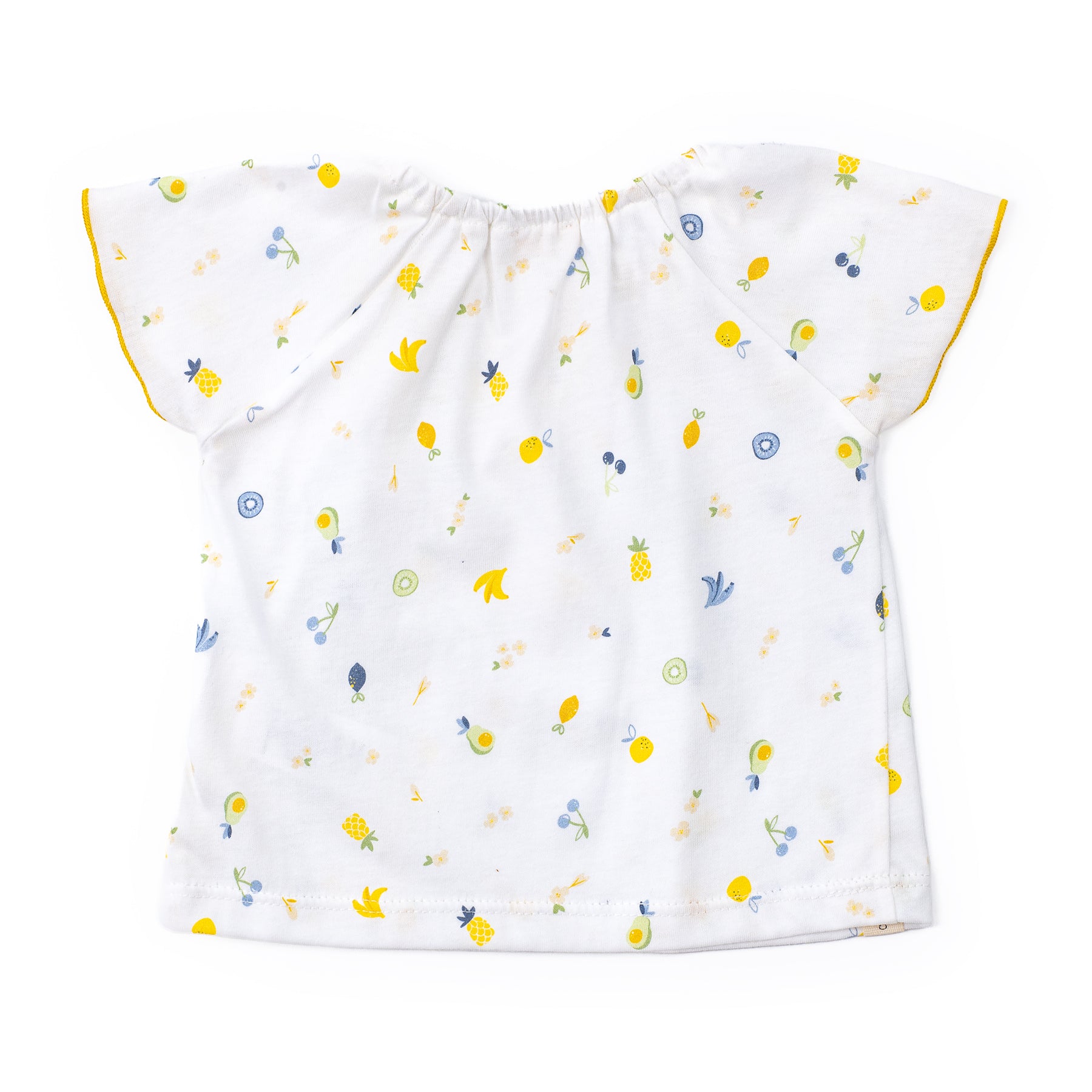 Short-sleeve shirt with colorful pattern on a white background