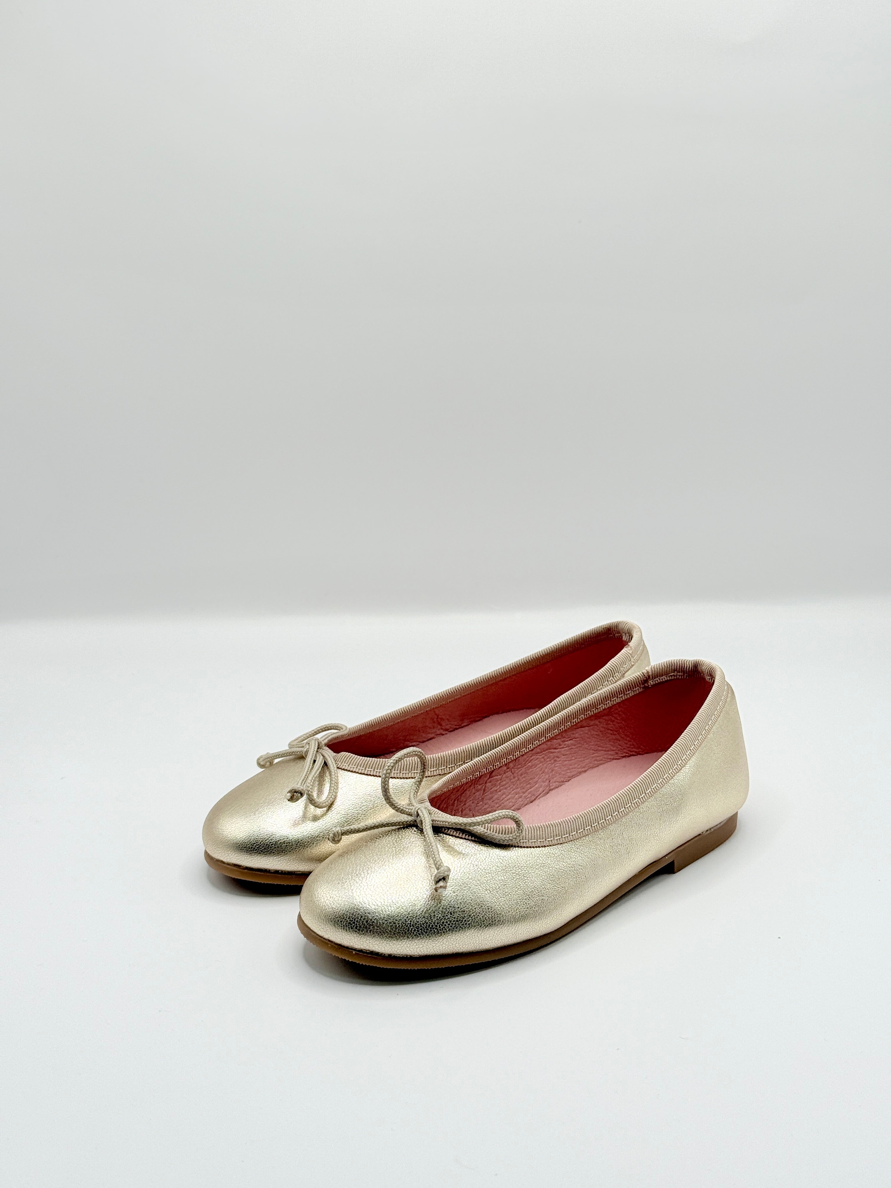 Pair of gold shoes on a white background