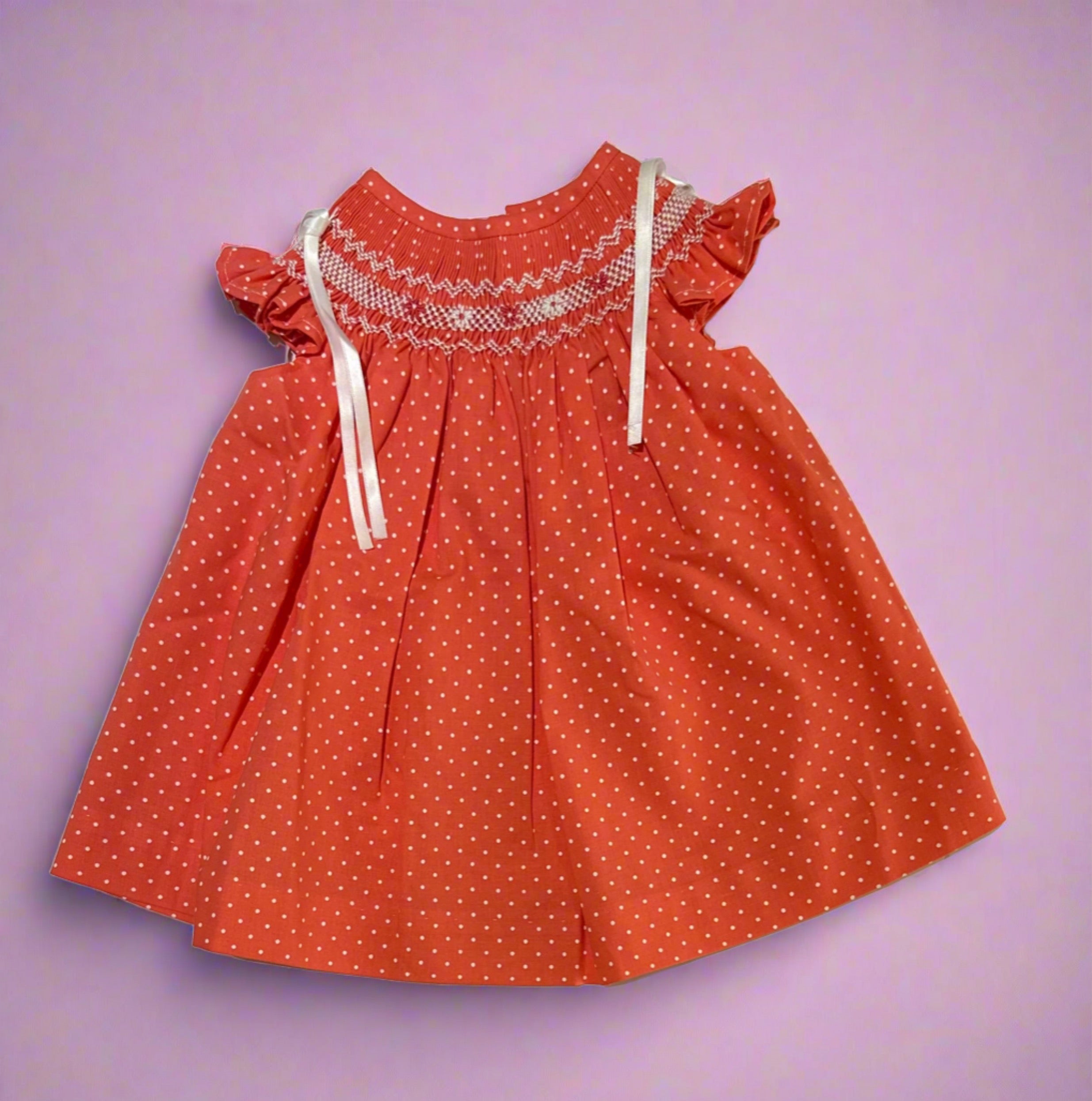 Smock Dress Coral Dots