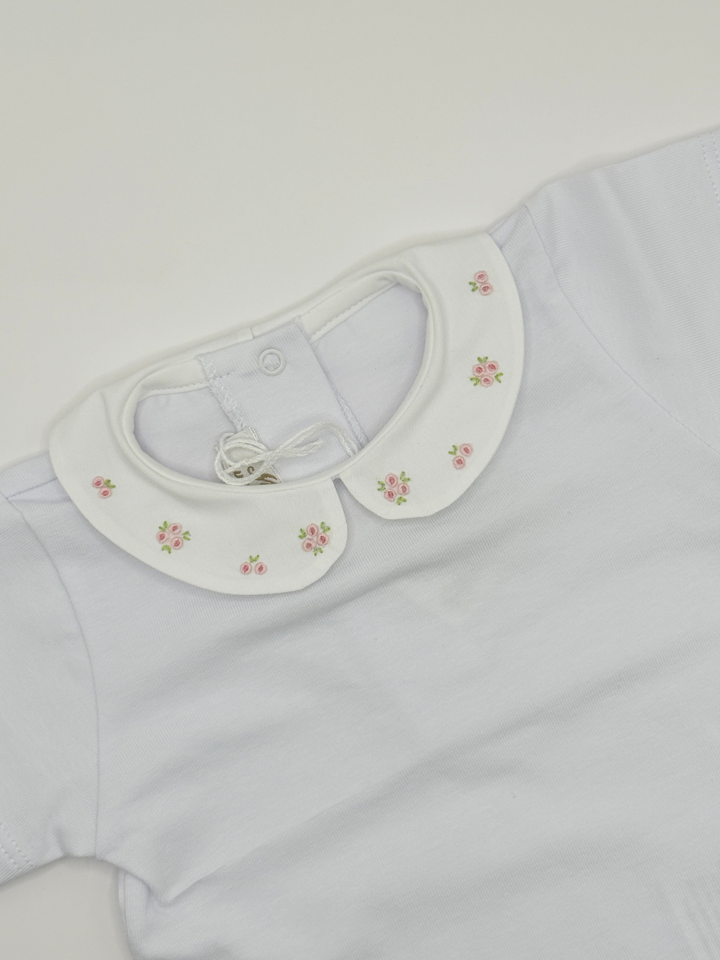 Hand Embroidered Onesie 'Fiori Rosa’