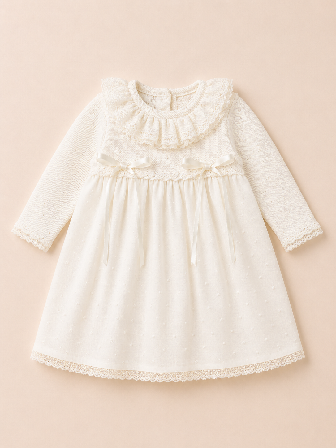 Newborn Dress 'Piquet Ivory'- 2pc