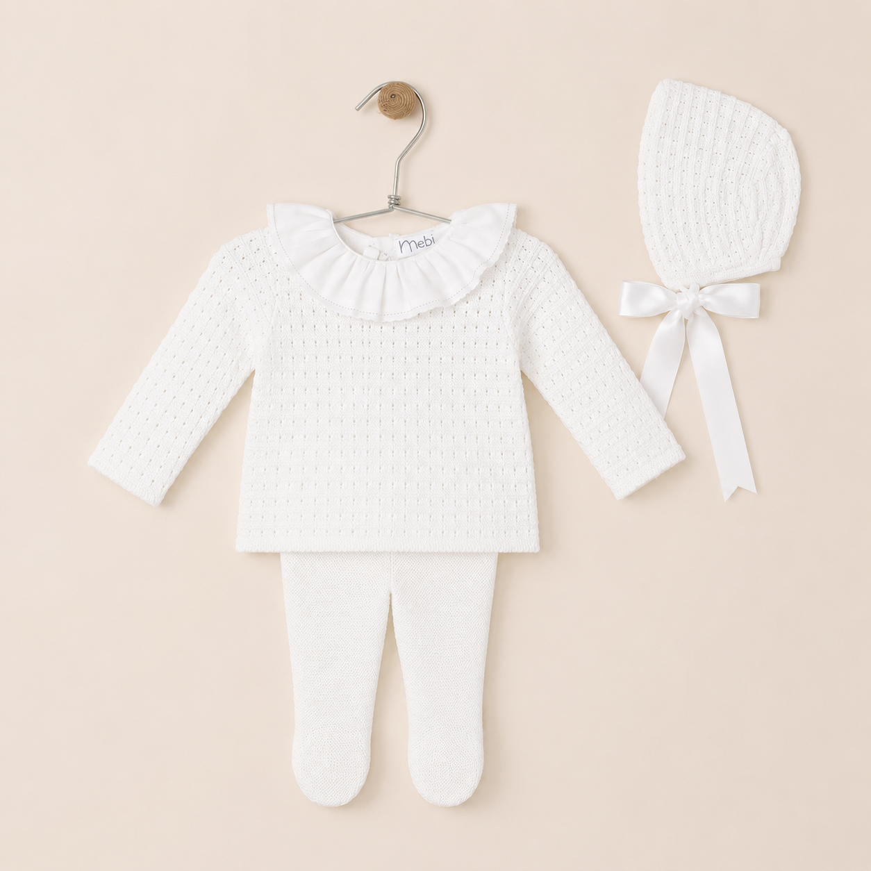 Knit Set 'Piquet White Frill'- 3pc