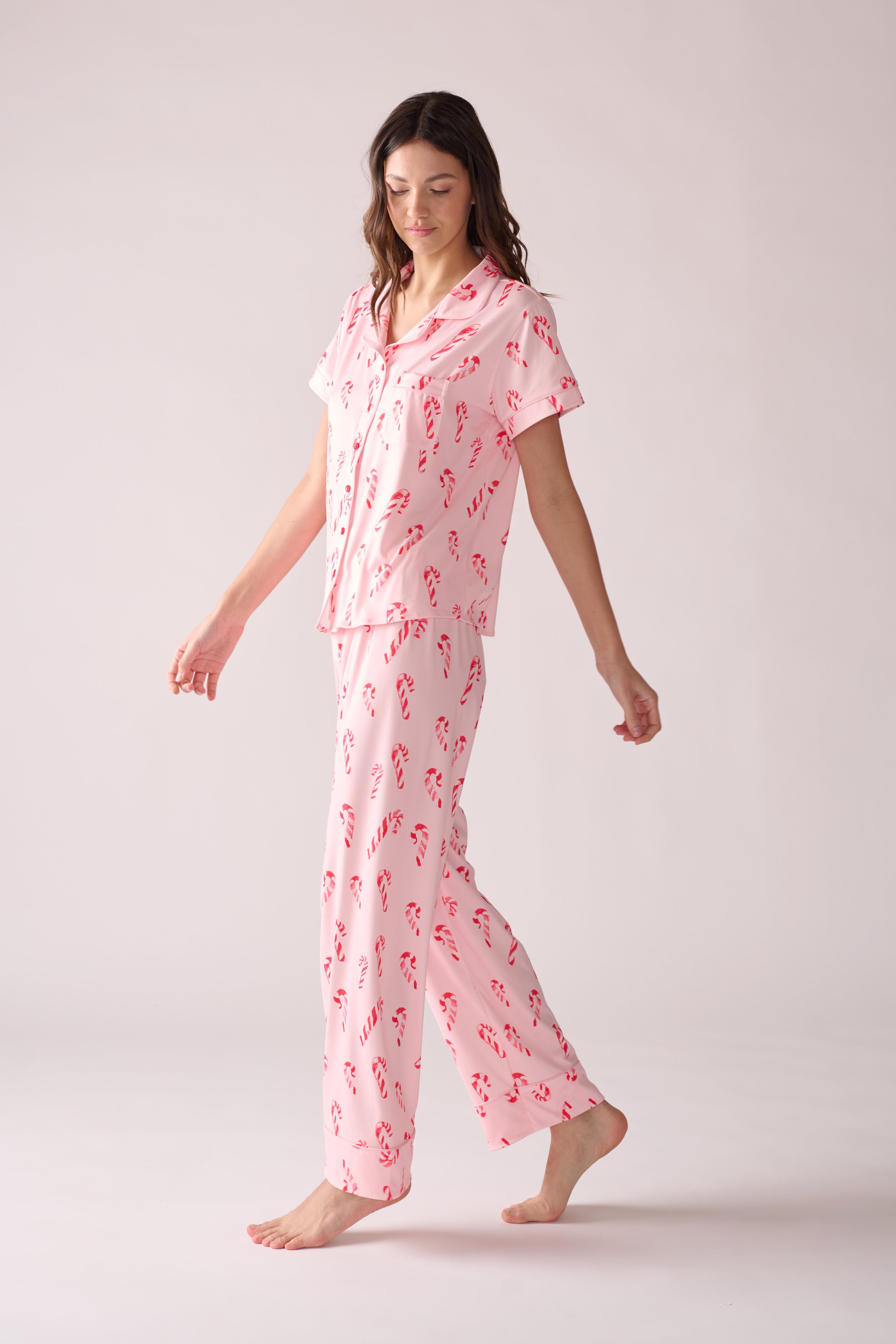 Women’s Peppermint Wishes Pajama Set – Short Sleeve Top & Pants