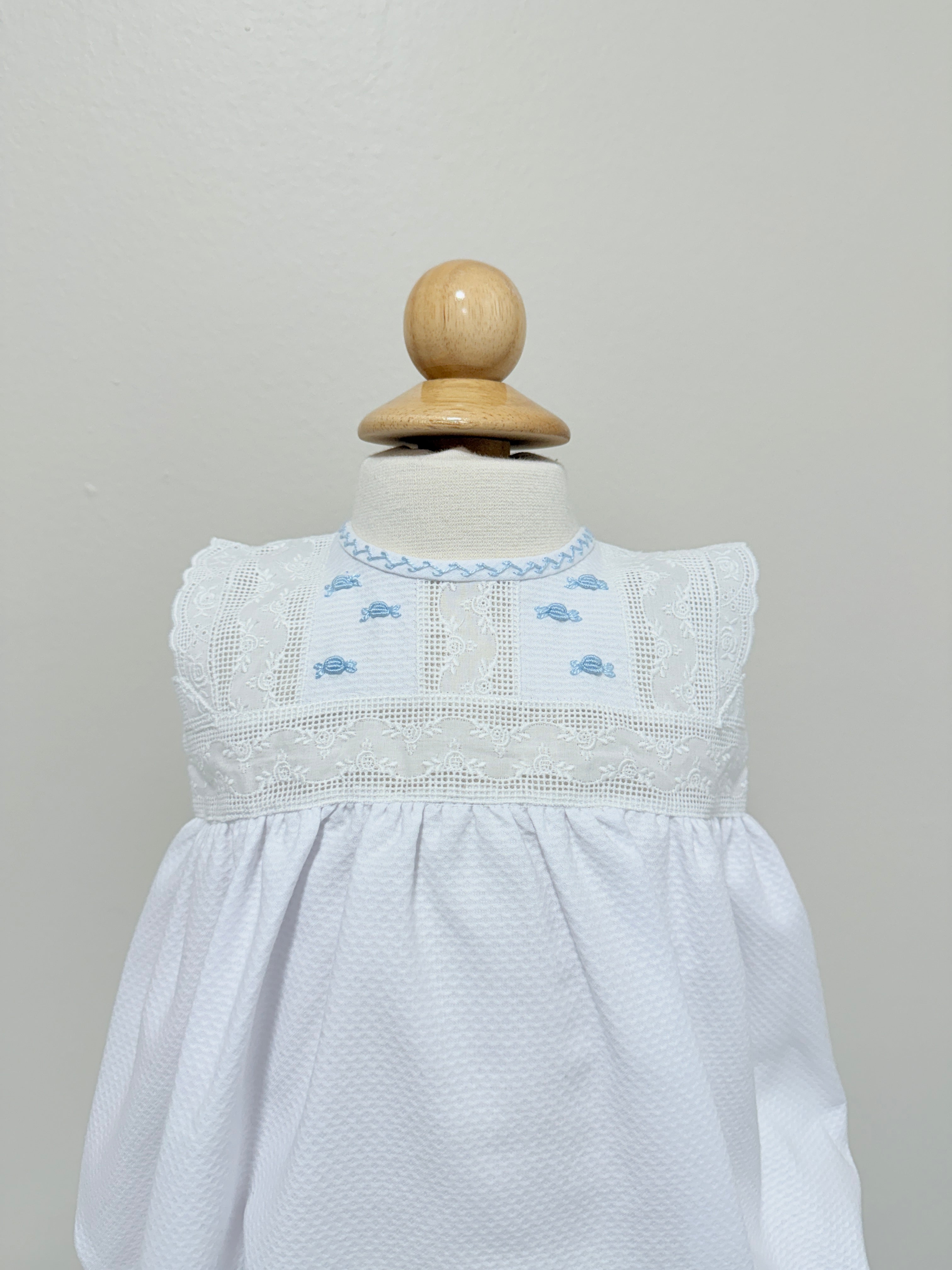 Aruca 'Pique' Romper White & Blue