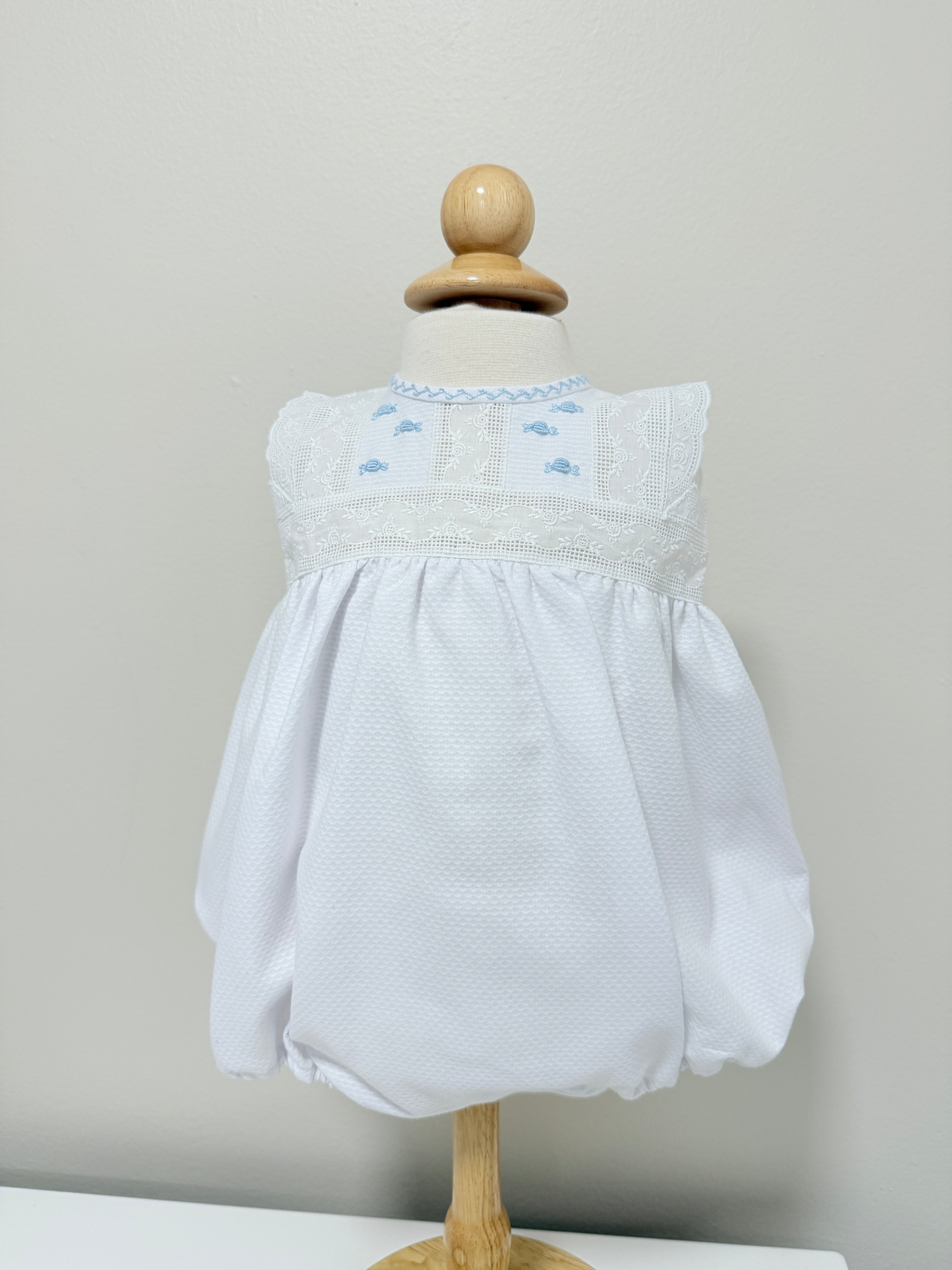 Aruca 'Pique' Romper White & Blue