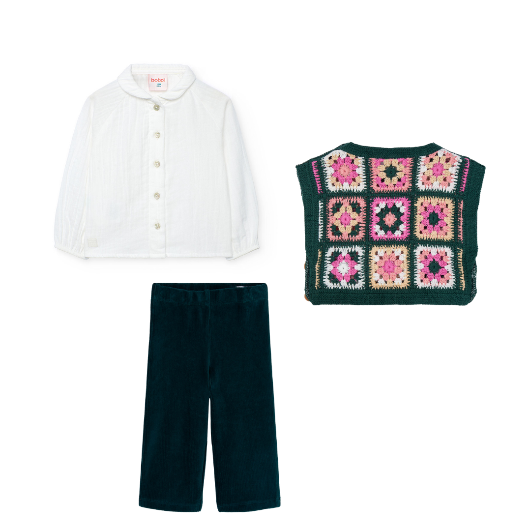 Outfit Crochet Green Flowers