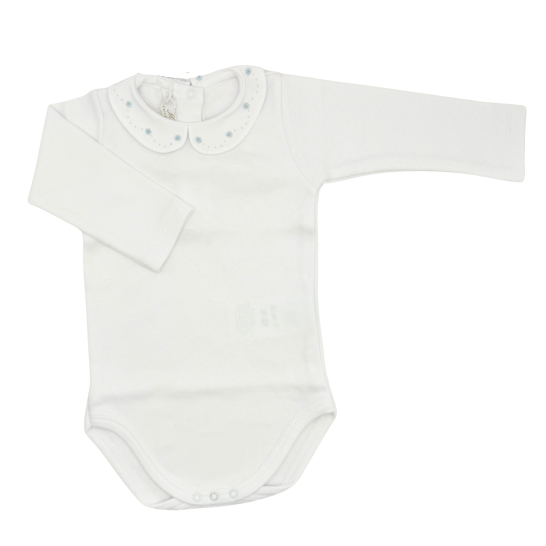 White baby bodysuit with long sleeves on a white background