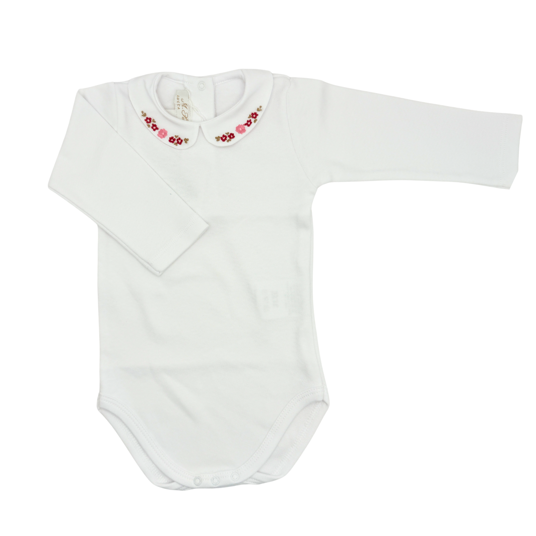 Hand Embroidered Onesie Fuchsia Flowers