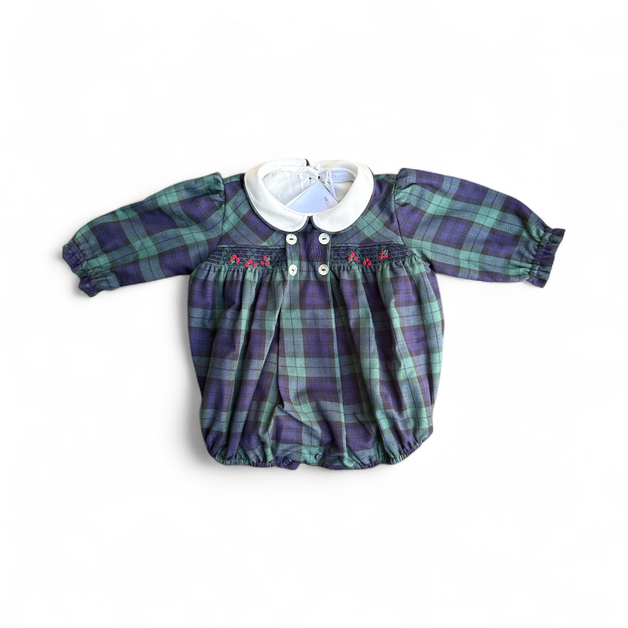 Smock Romper Tartan Green