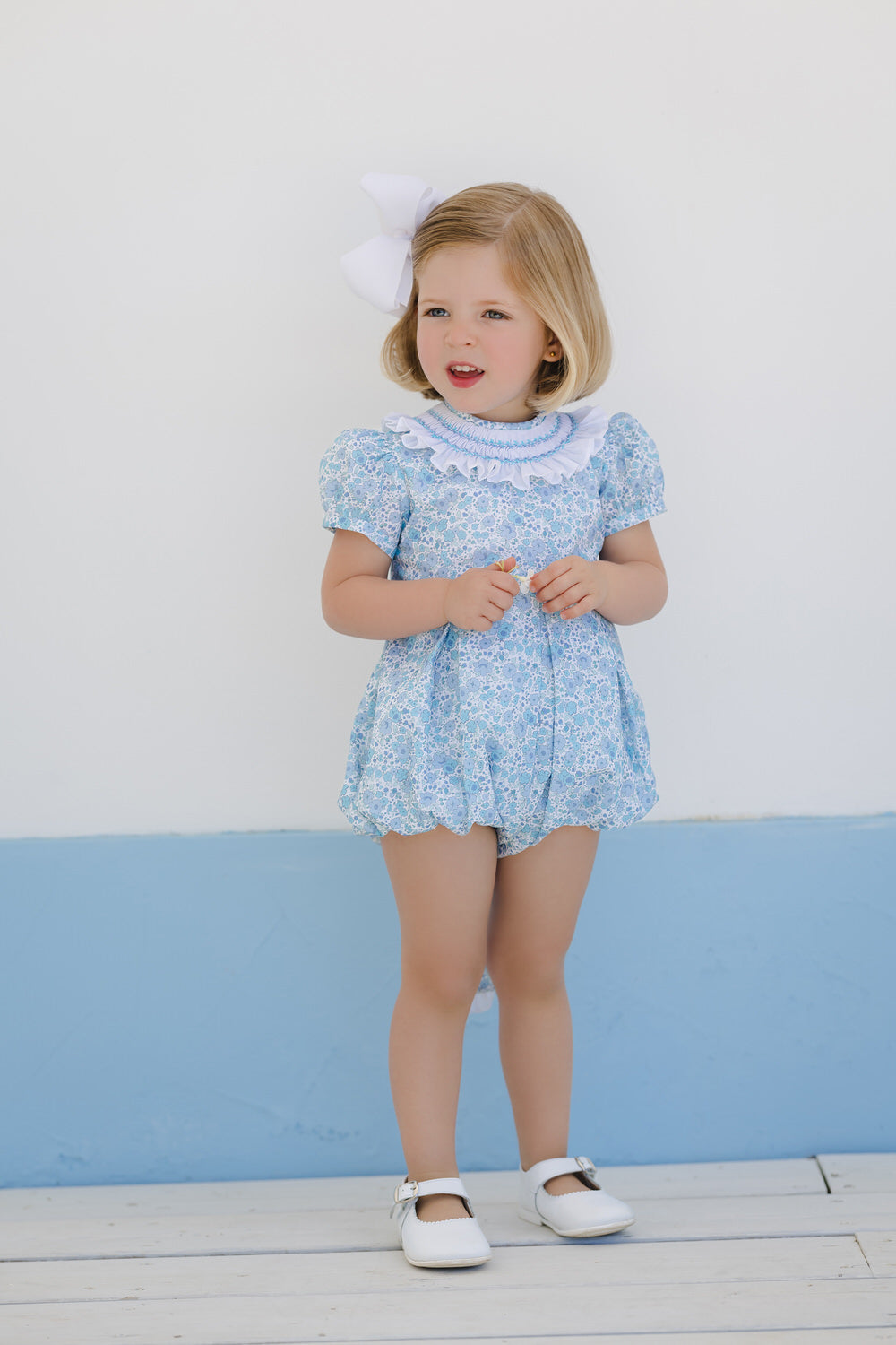 Blue Ditsy Smock Romper