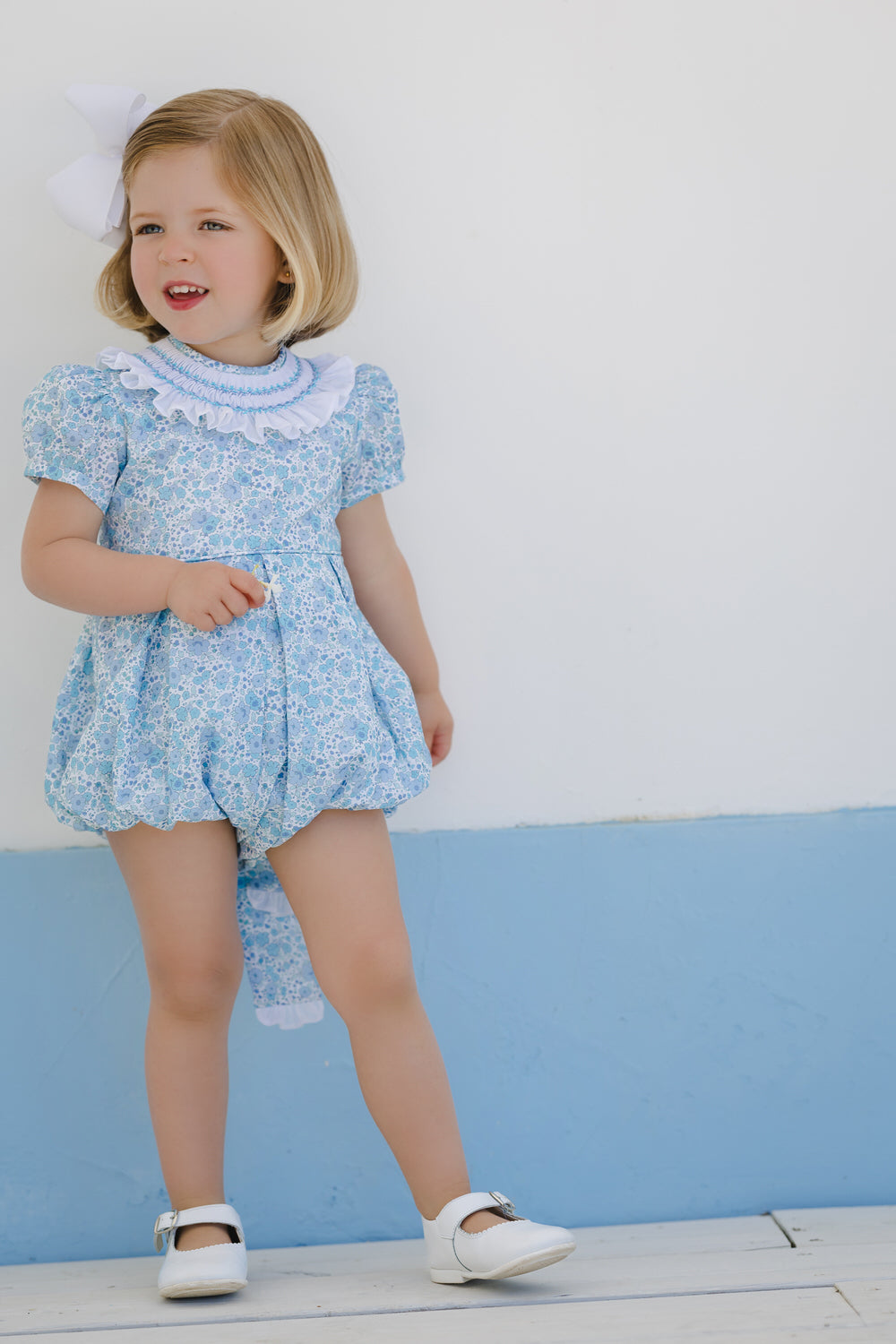 Blue Ditsy Smock Romper
