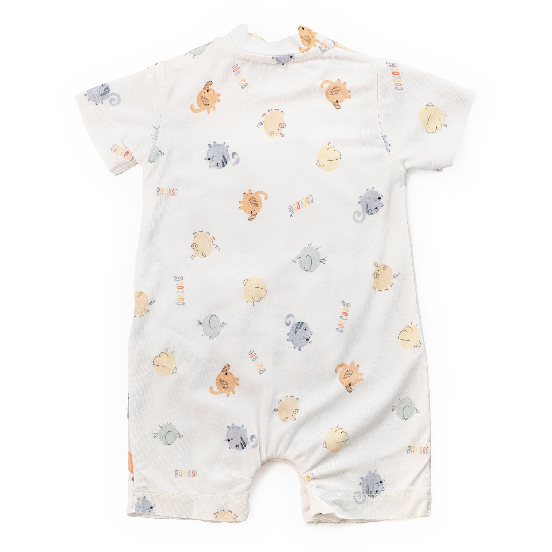 Baby romper with animal pattern on a white background