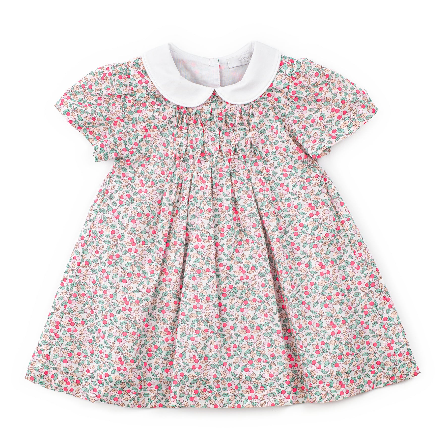 Floral dress with a white collar on a white background