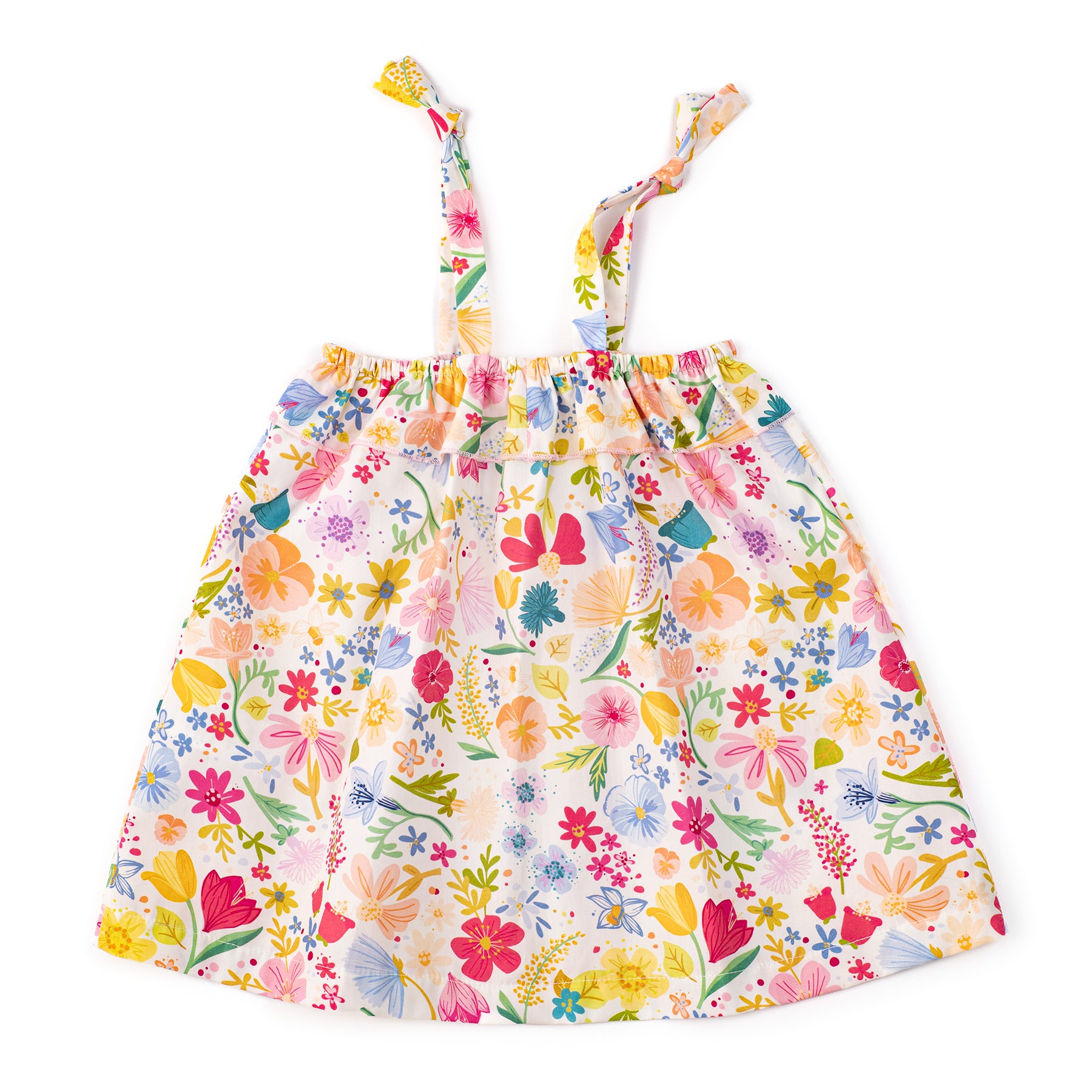 Colorful floral dress with a white background