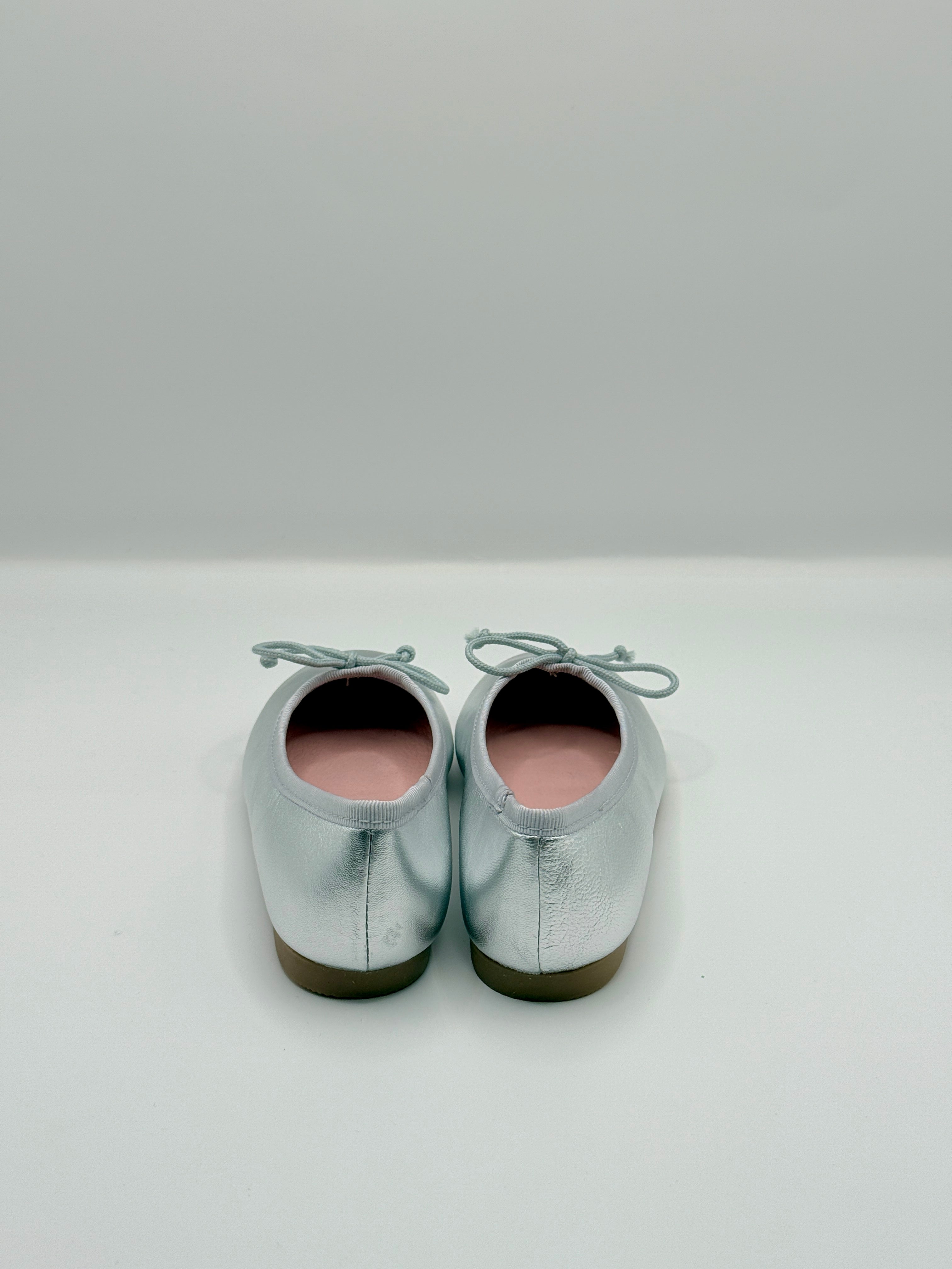 Pair of silver shoes on a white background