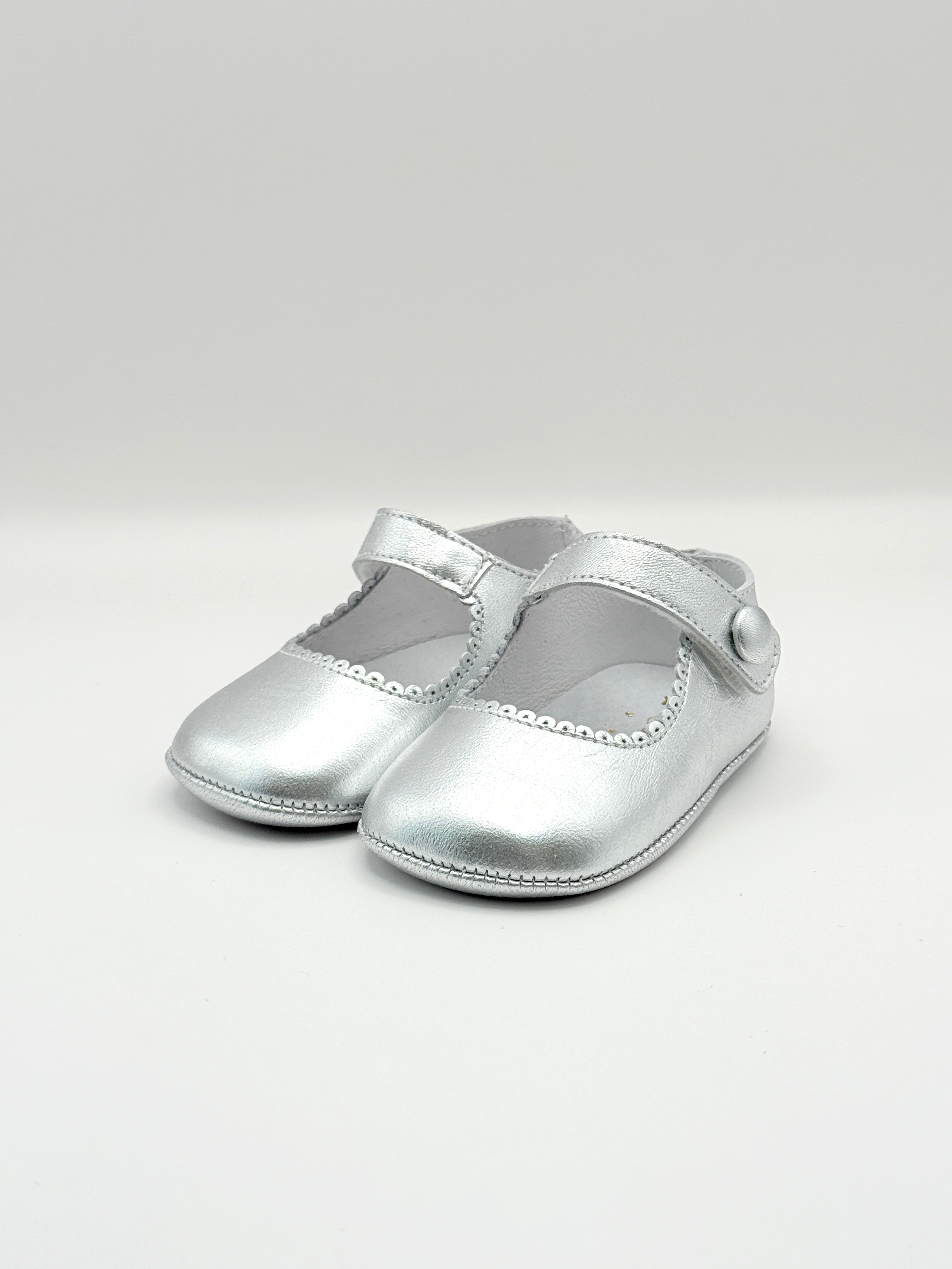 Crib Shoe Mary Jane Button Silver