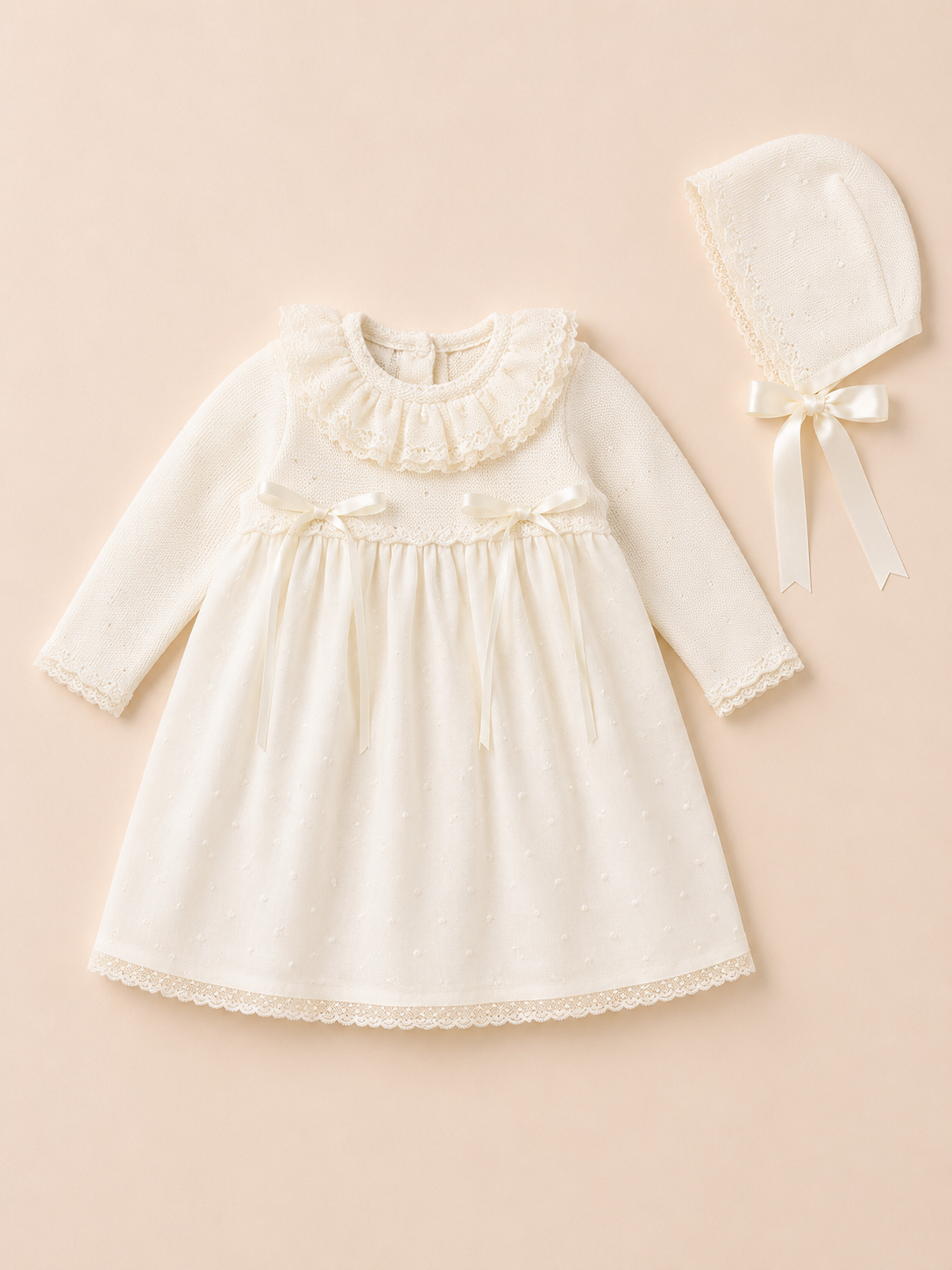 Newborn Dress 'Piquet Ivory'- 2pc