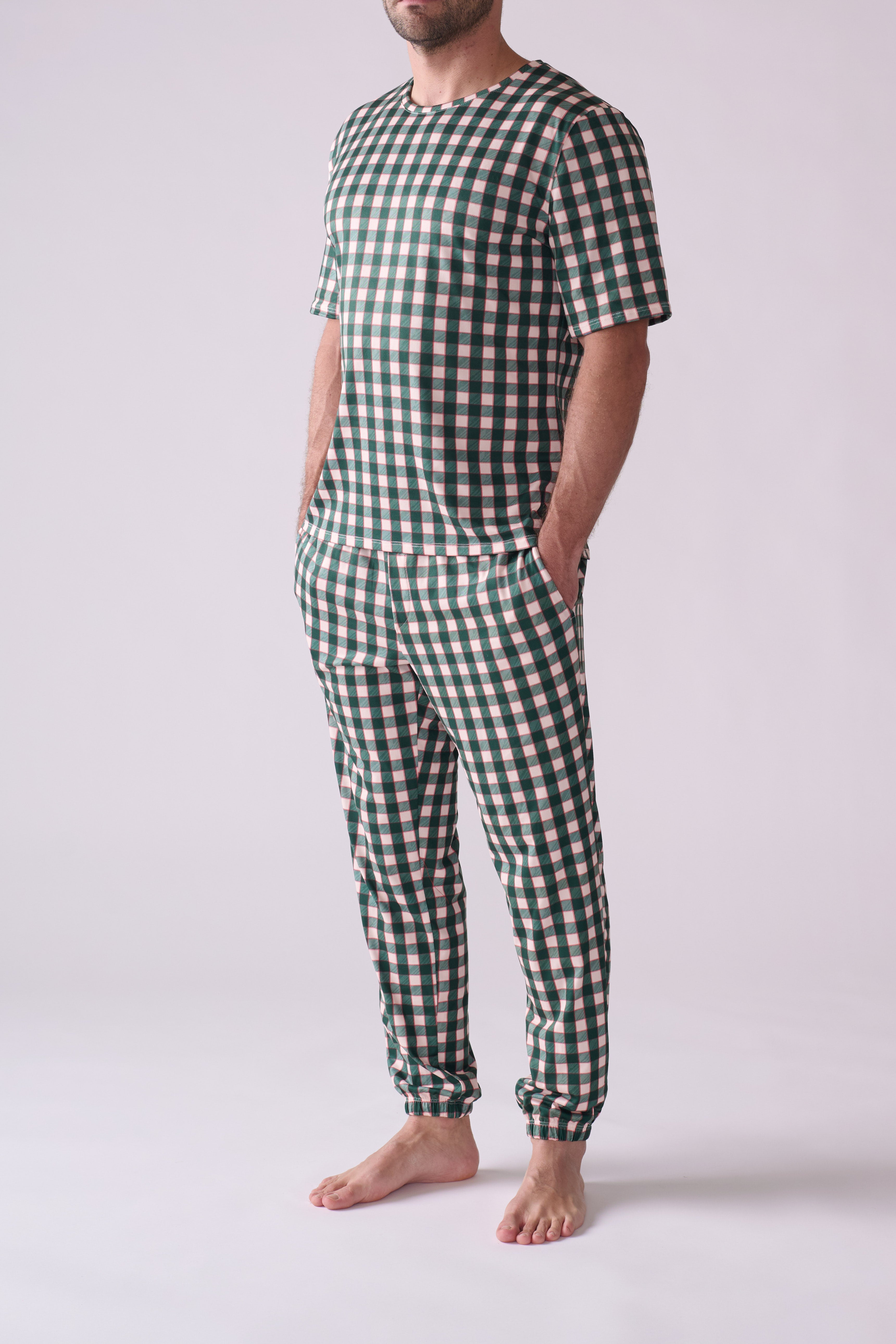 Men’s Pine Holiday Jogger Pajama Set – Short Sleeve T-Shirt