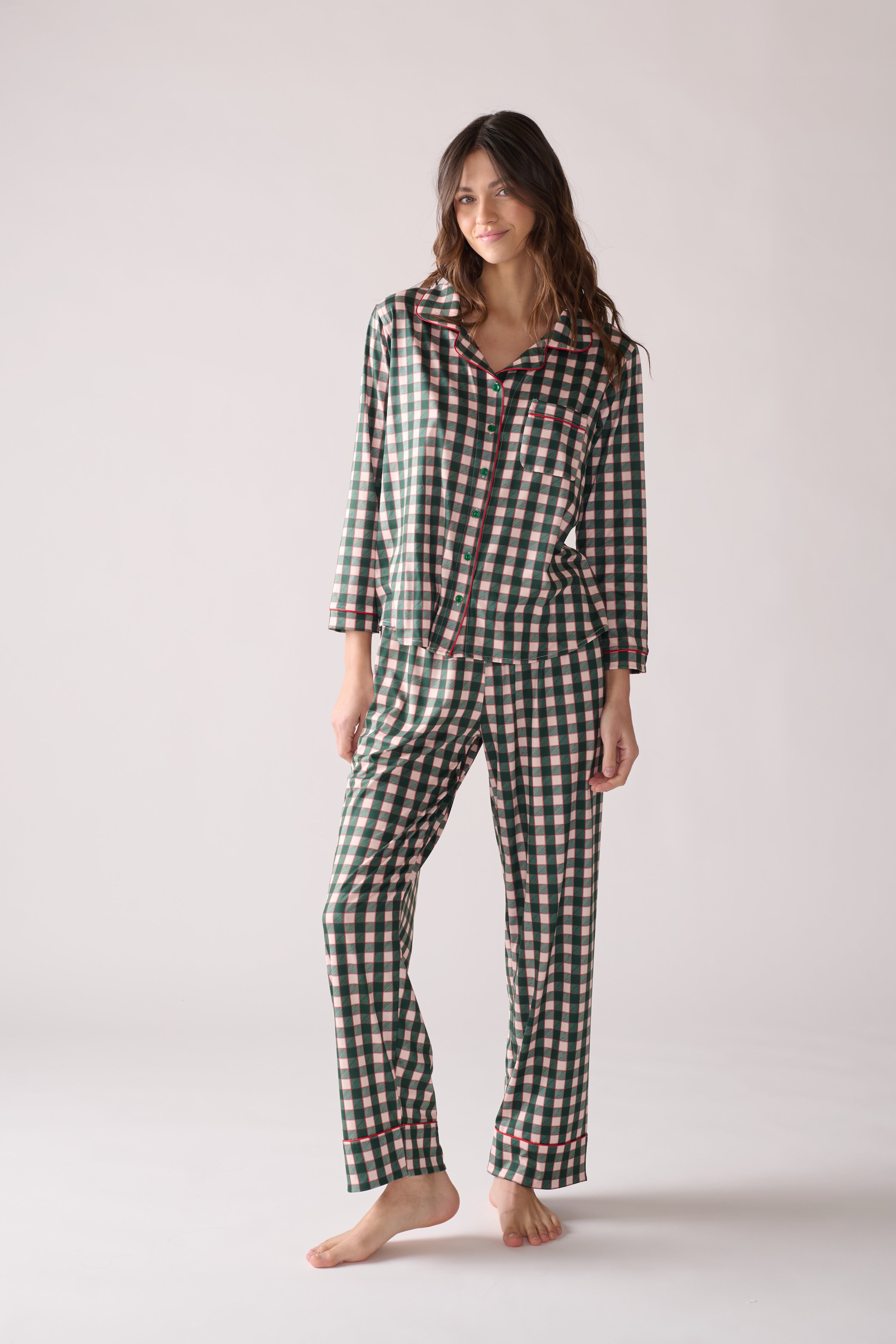 Women’s Pine Holiday Modal Pajama Set – Long Sleeve Top & Pants