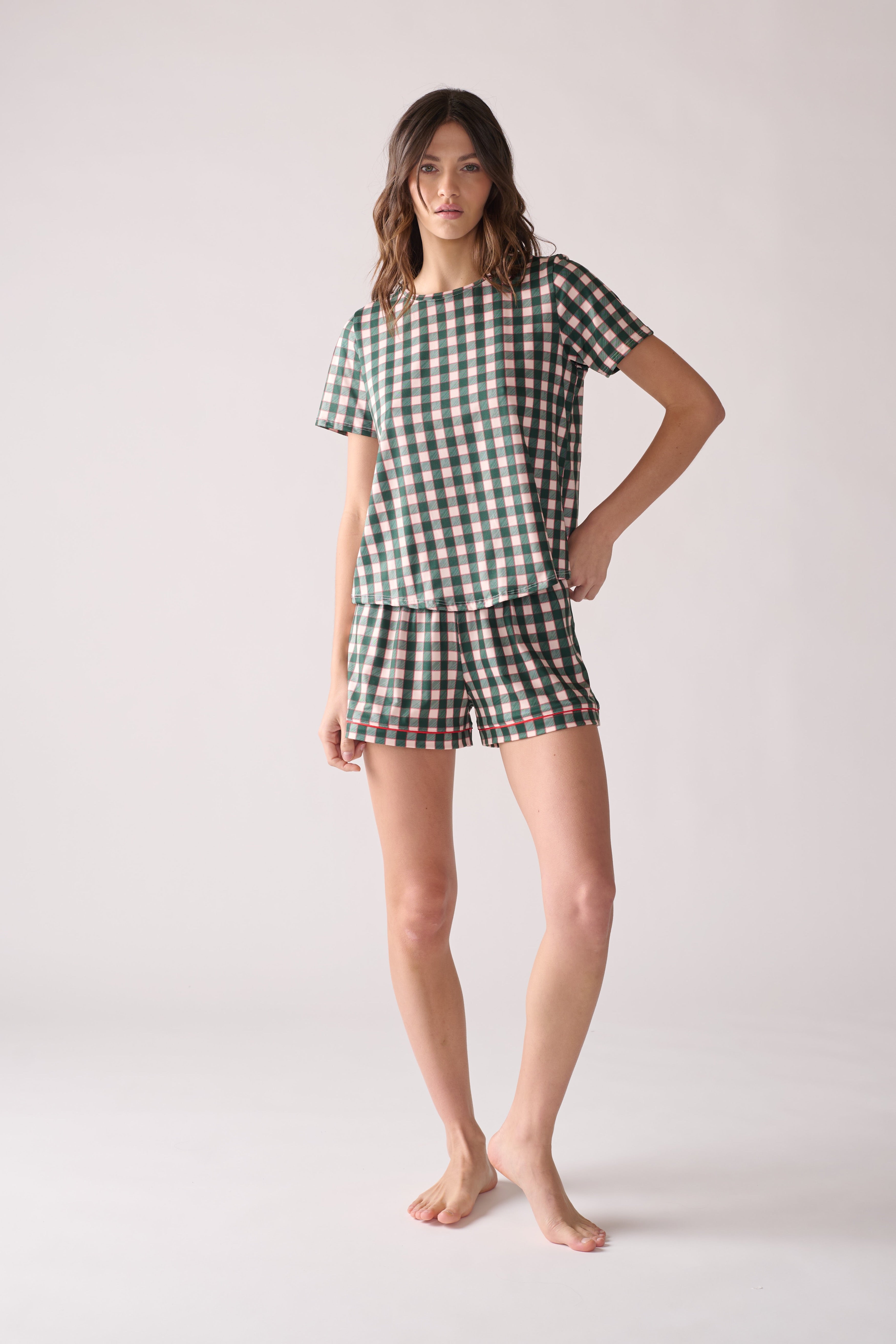 Women’s Pine Holiday Pajama Set – T-Shirt & Shorts
