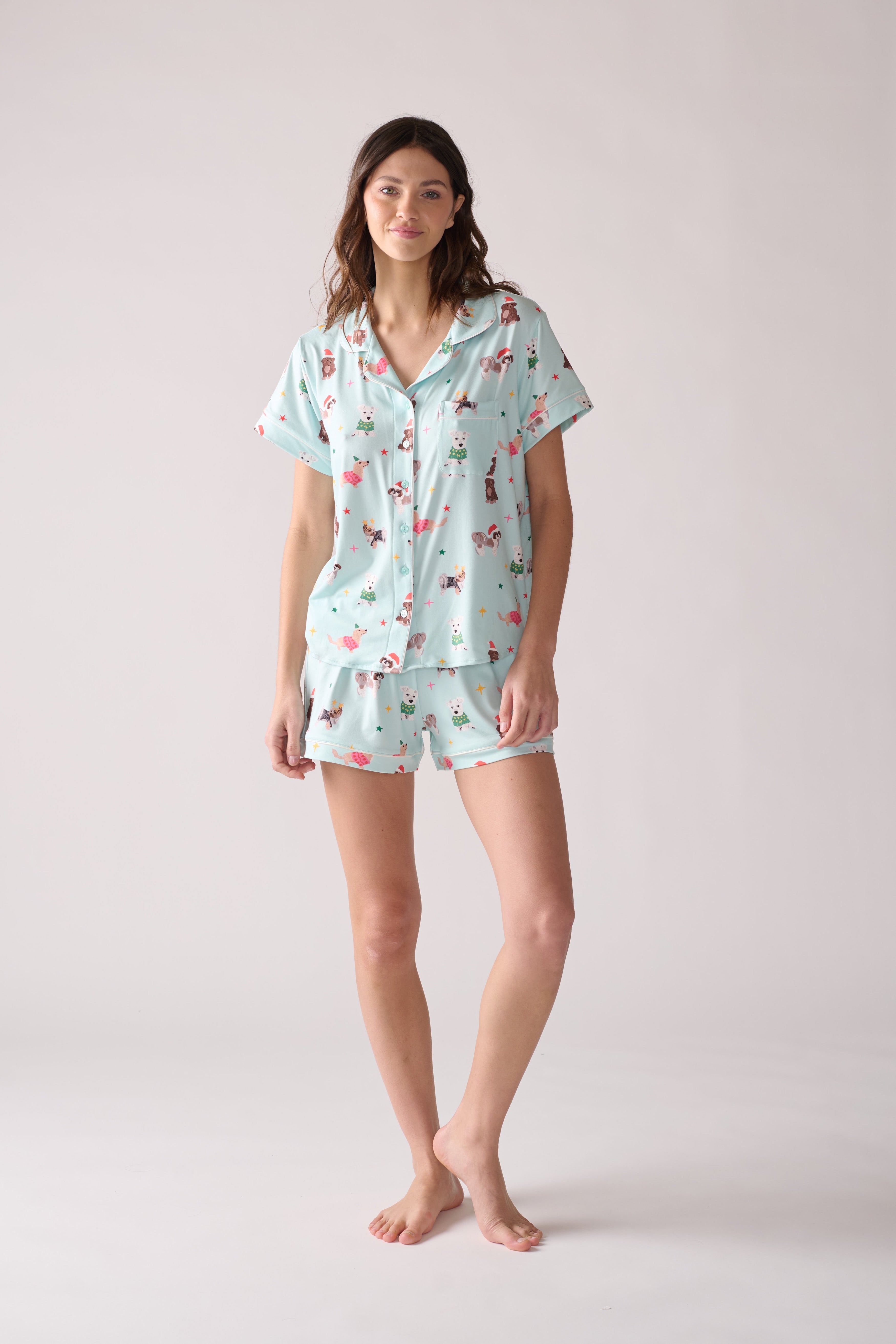 Women’s Woofmas Modal Pajama Set – Short Sleeve Shirt & Shorts