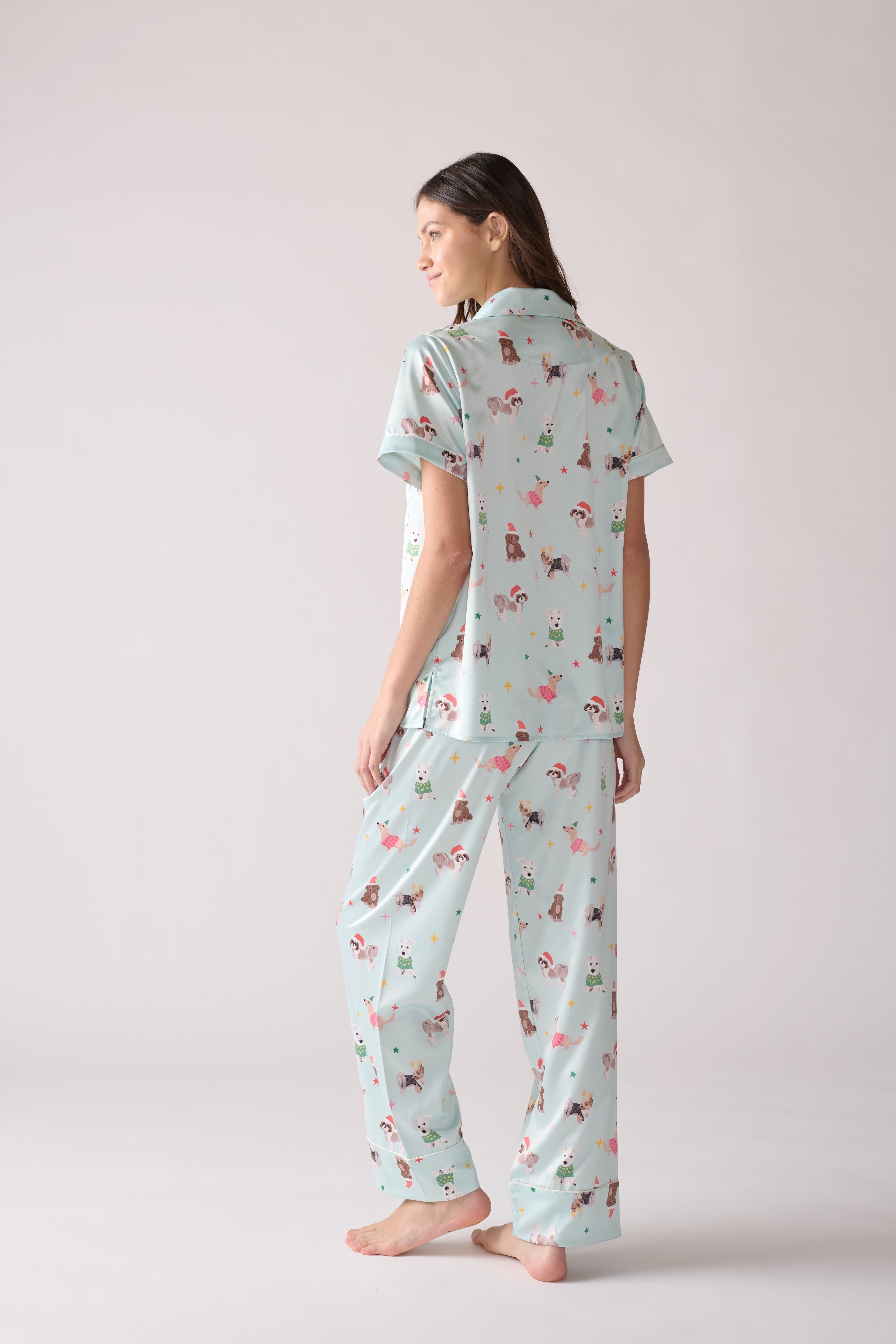 Women's Woofmas Pajama Set- Silk Shirt & Pants