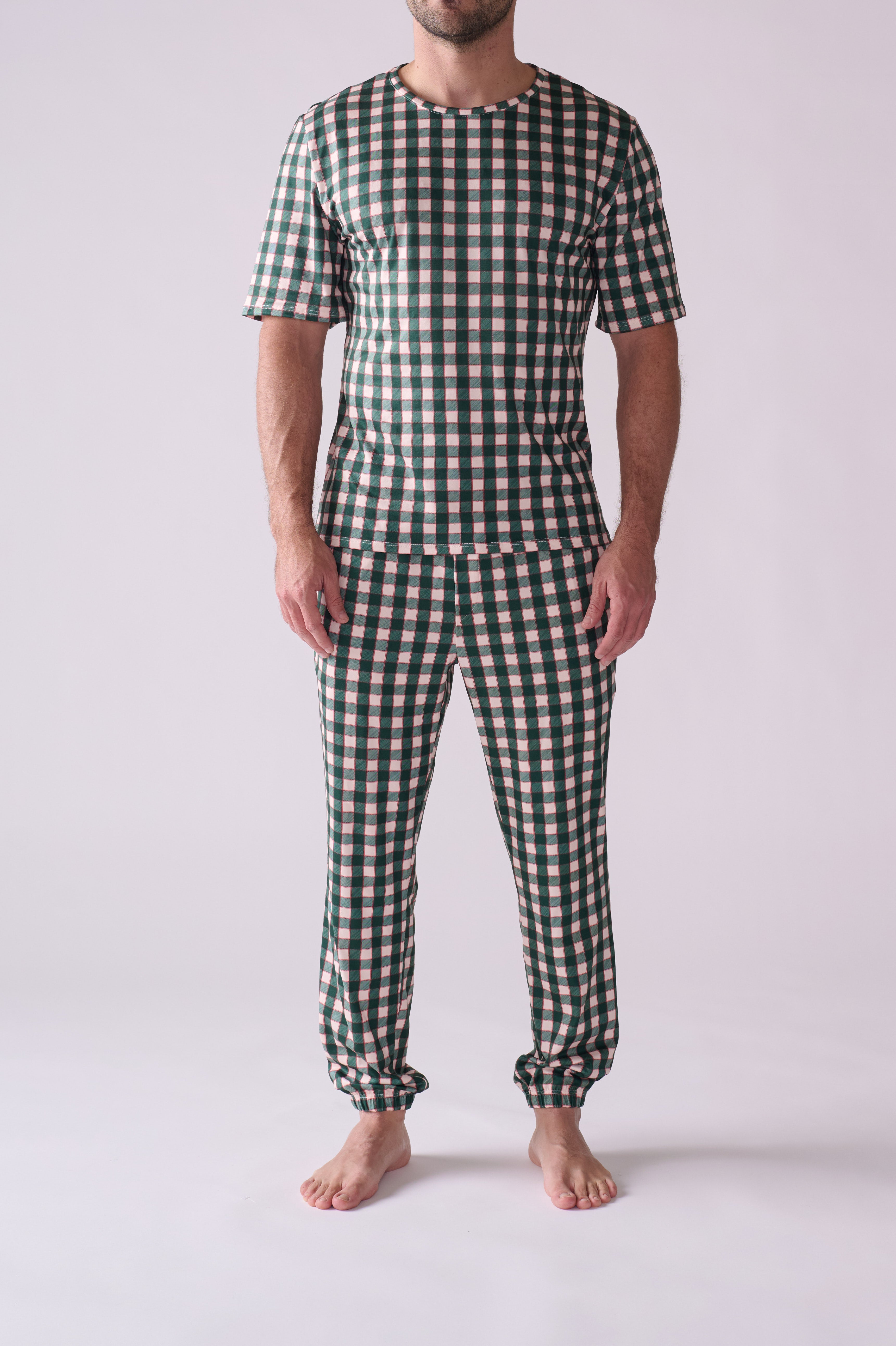 Men’s Pine Holiday Jogger Pajama Set – Short Sleeve T-Shirt