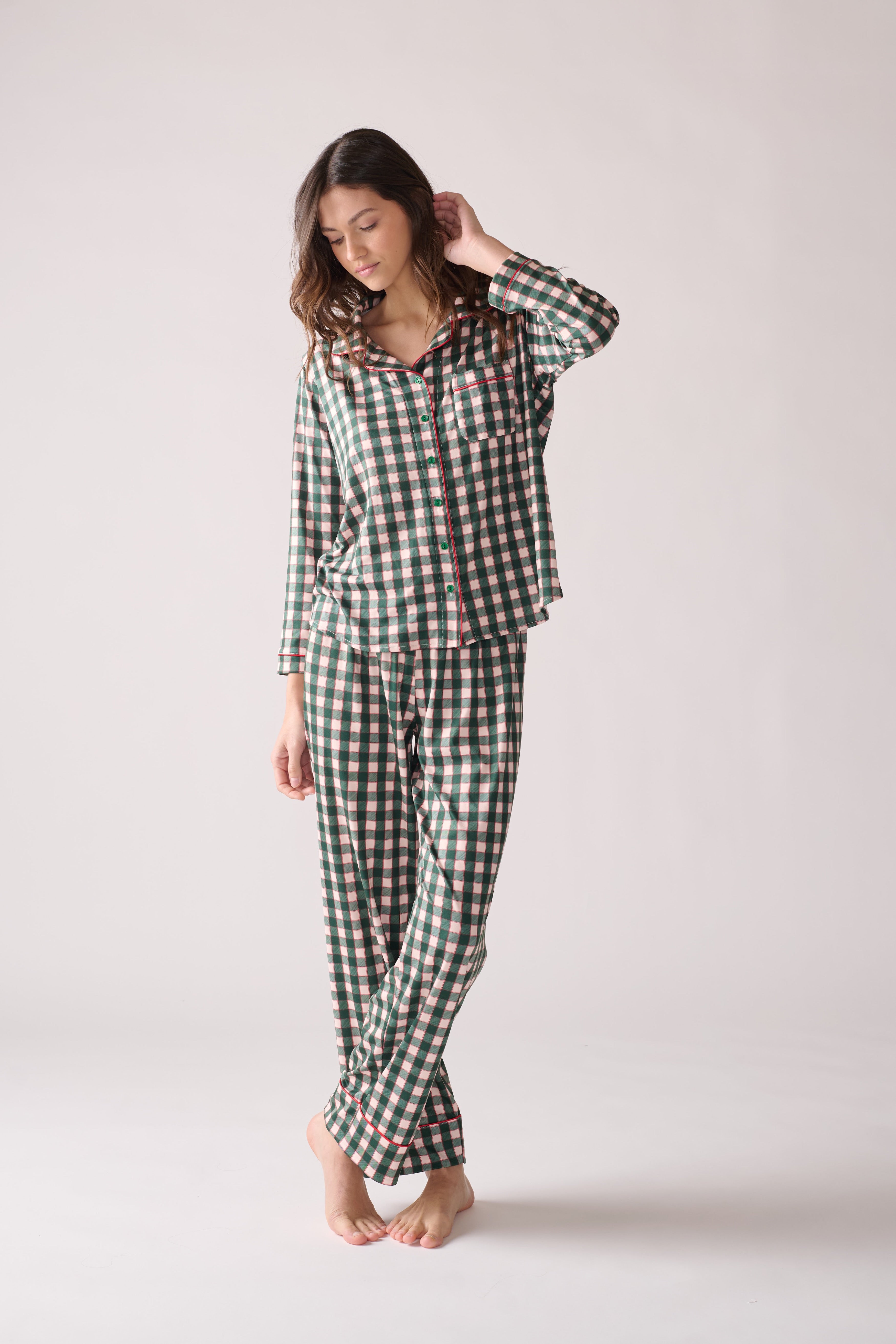 Women’s Pine Holiday Modal Pajama Set – Long Sleeve Top & Pants