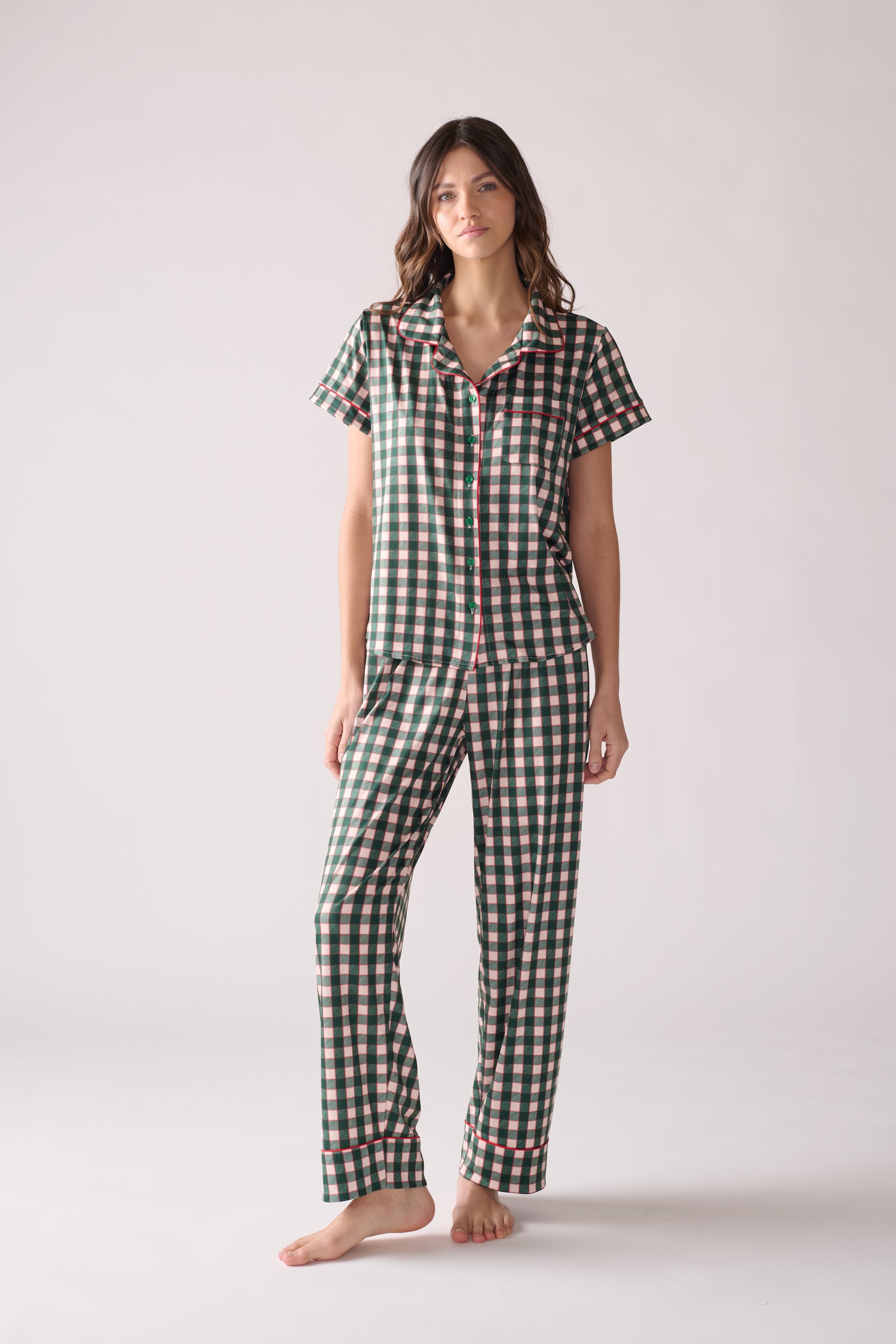 Women’s Pine Holiday Modal Pajama Set – Short Sleeve Top & Pants